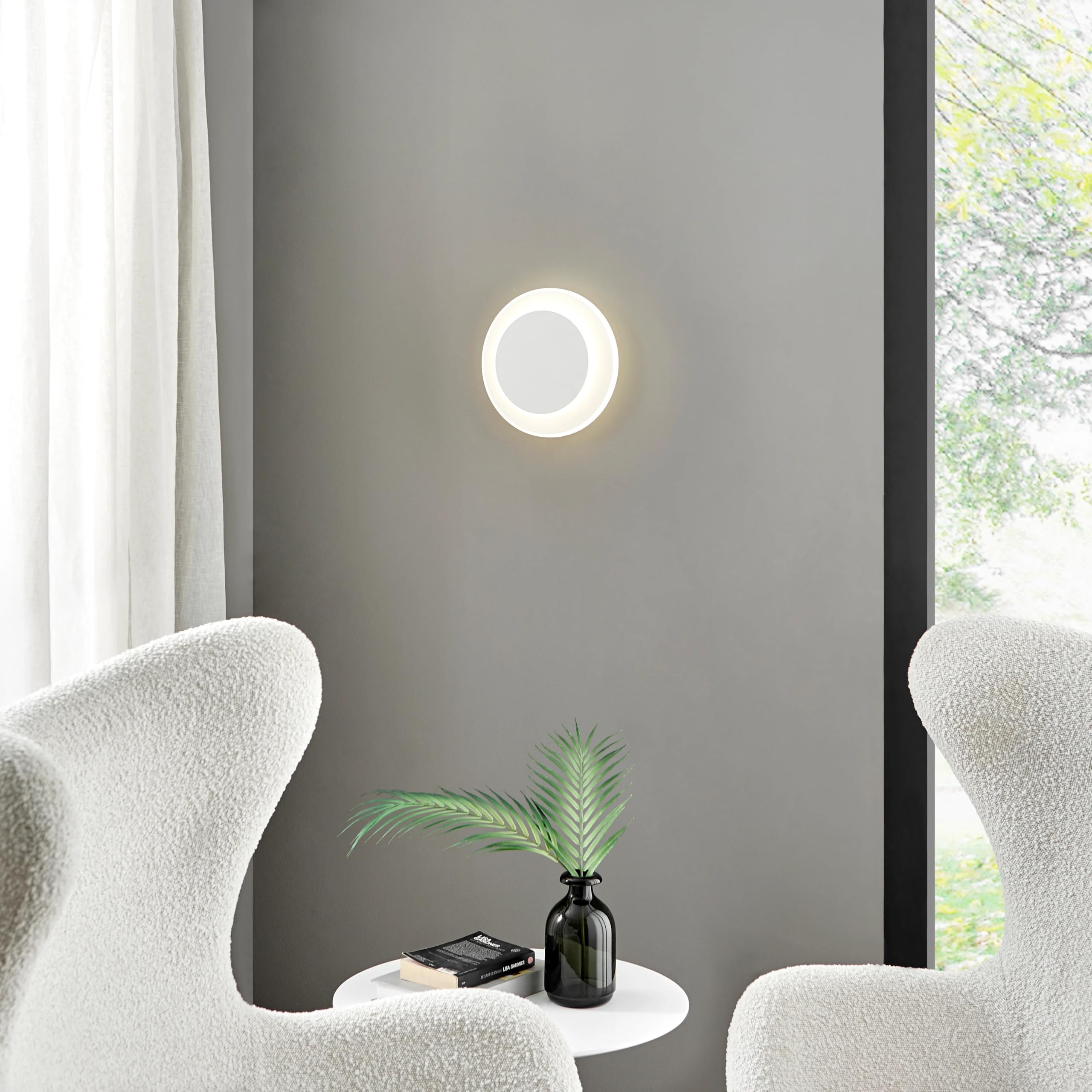 Finesse Decor Luna Eclipse Two Circle Multiuse Lamp, White Contemporary, Modern, Minimalist Circular Wall Lamp for Bedroom, Bath