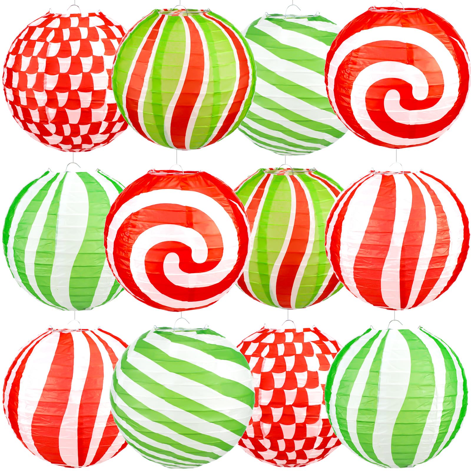 Panelee 12 Pcs Peppermint Paper Lanterns Party Decorations 8 Inch Hanging Round Paper Lanterns Hanging Paper Party Decorations f