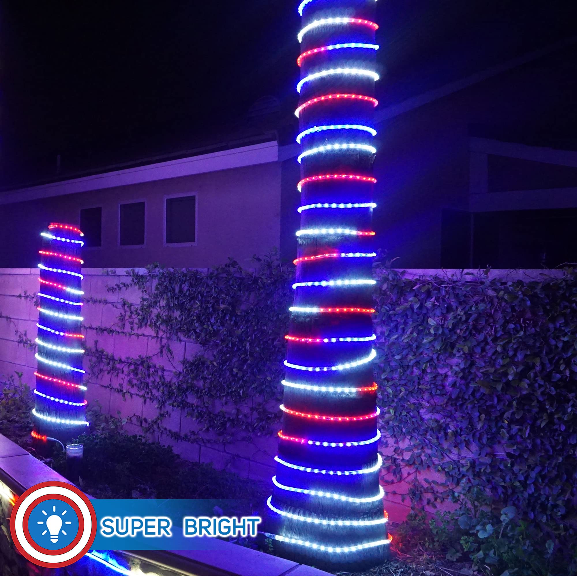 Russell Decor Patriotic Rope Lights - 30 Feet, Red White Blue, Plastic, Model RDROPERWB30 - Perfect for Independence Day & Memorial Day