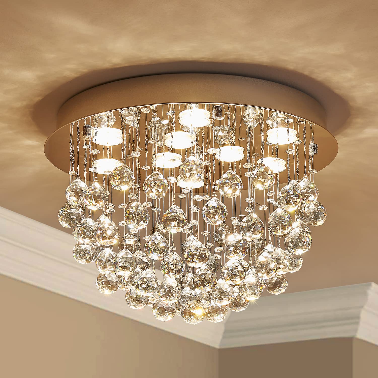 Saint Mossi 22006 9-Lights Modern K9 Crystal Chandelier Light Fixture,Flush Mount Ceiling Light, Perfect For Bedroom, Dining Roo