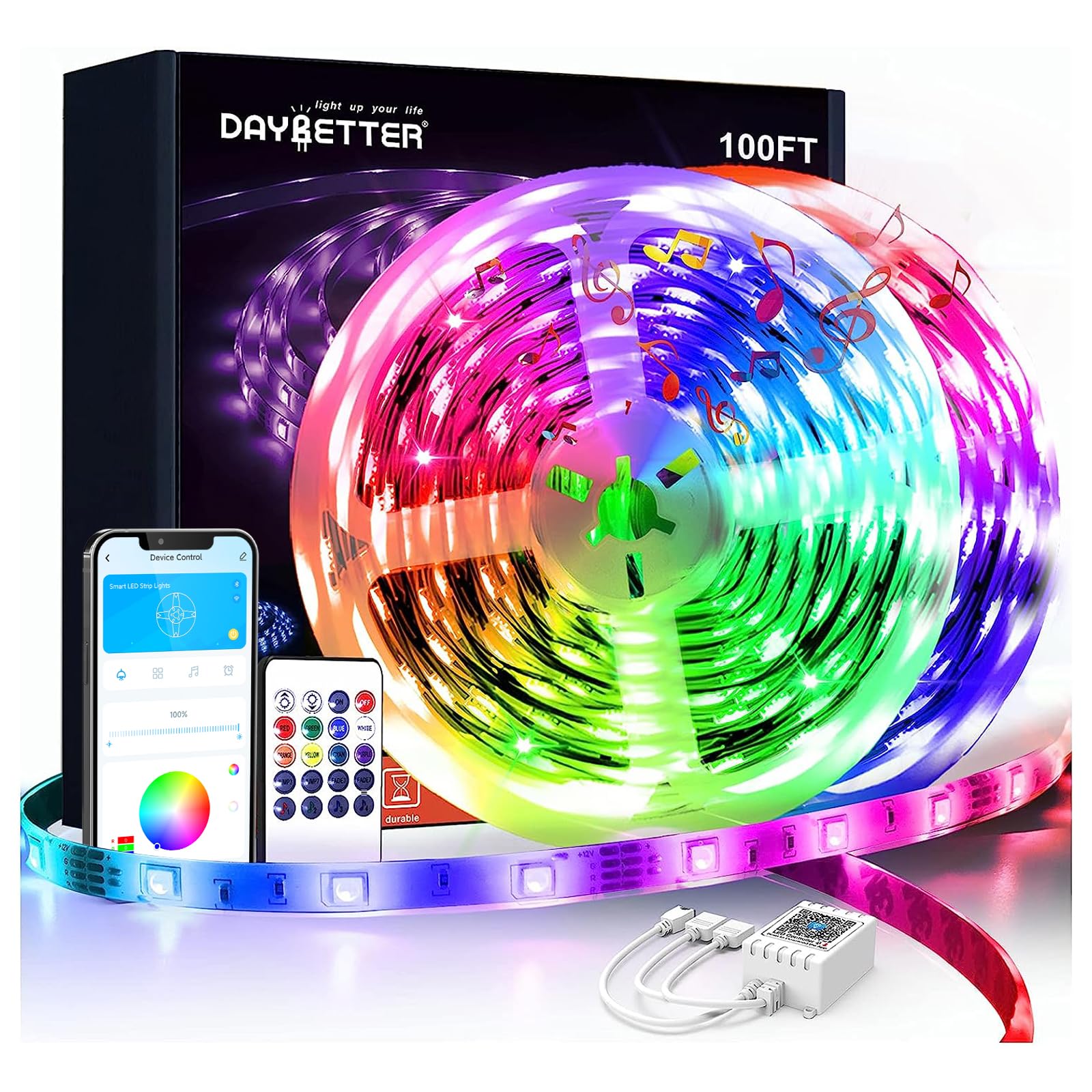 DAYGameTER Led Lights for Bedroom 100 ft  Led Band Lights  Led Light Bands with Remote and App Control  Music Sync RGB Color Changing Led Lights for Room Decoration