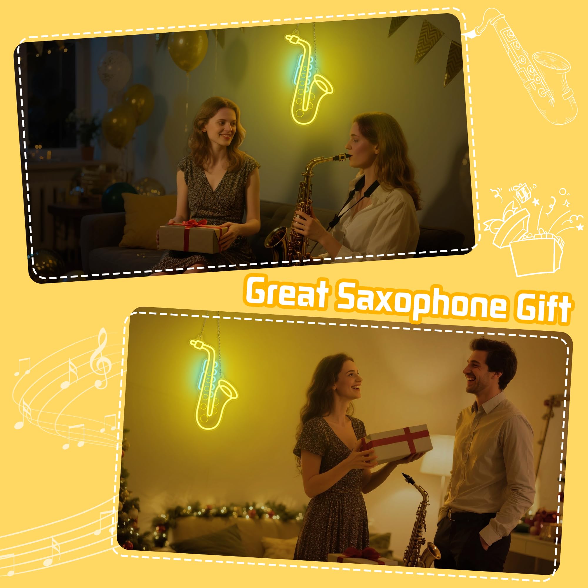 Coolgift Mart Saxophone Neon Sign  Dimmable Led Saxophone Room Decor Light With Usb Powered  Decorations For Bedroom Living Room Club Music Studio  Gifts For Saxophone Enthusiasts Music Lovers