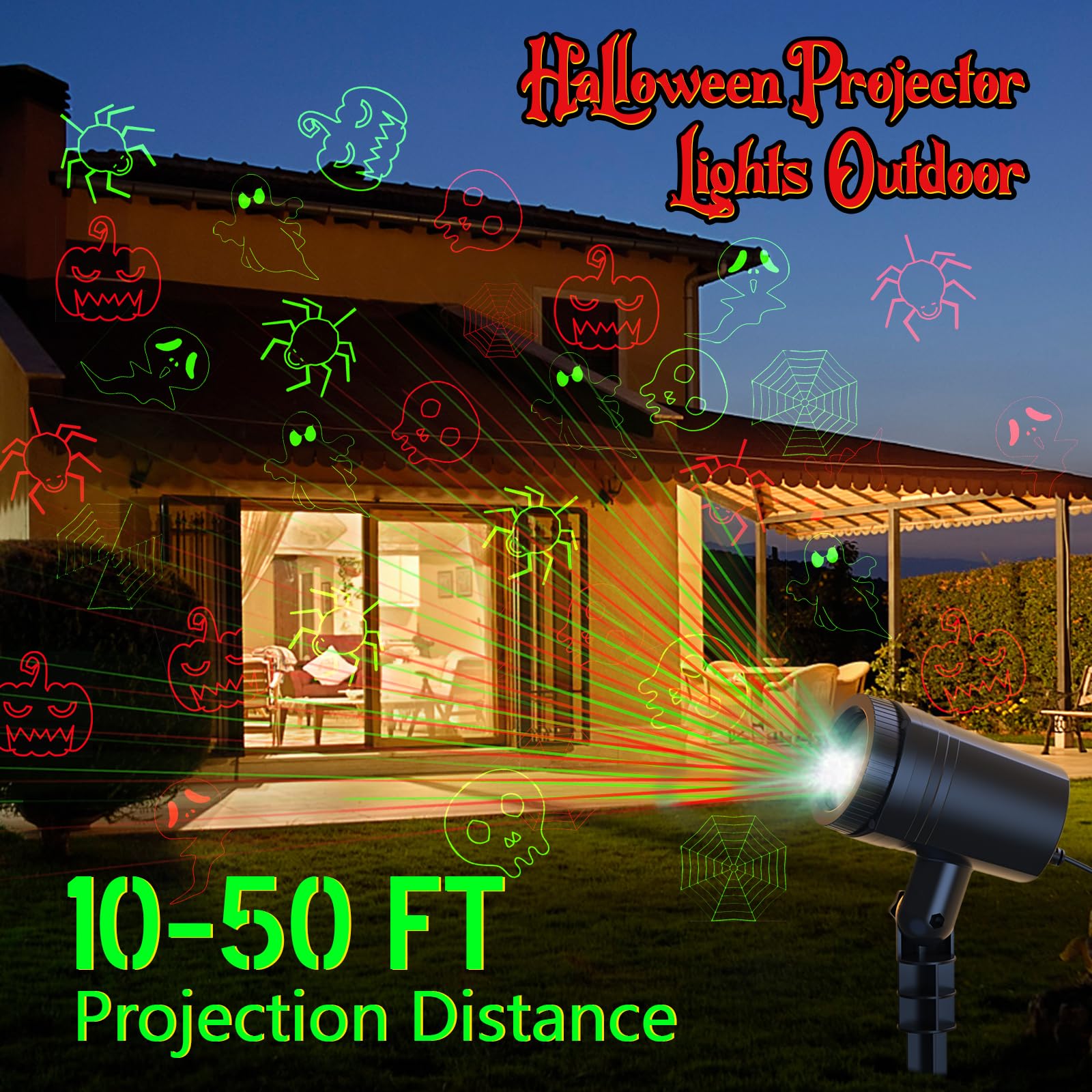Halloween Projector Lights Outdoor, Remote Control, Waterproof Halloween Decor Energy Saving High Brightness, Timer, 3 Light Mod