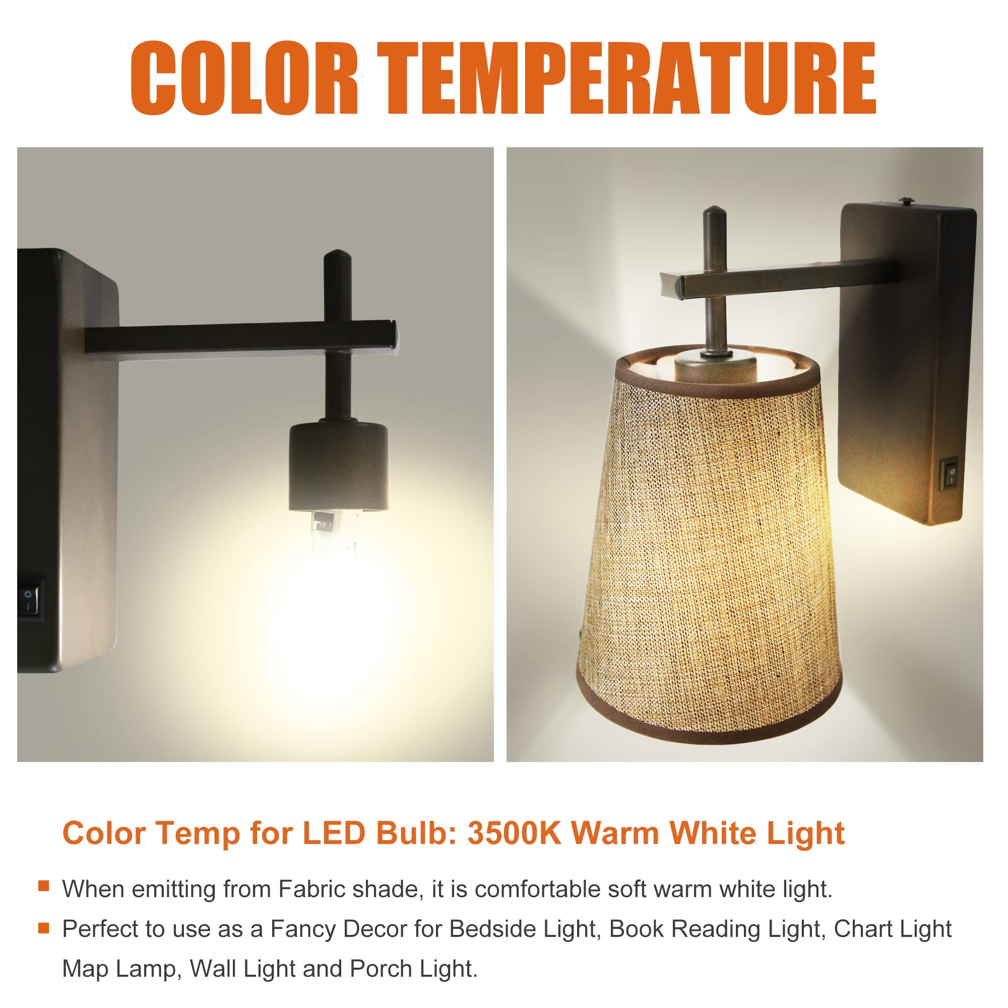 Facon 12V LED RV Wall Sconce, Round Fabric Shade, G4 Bulb Included, Oil Rubbed Bronze Finish, Model LF101T-005-ORB
