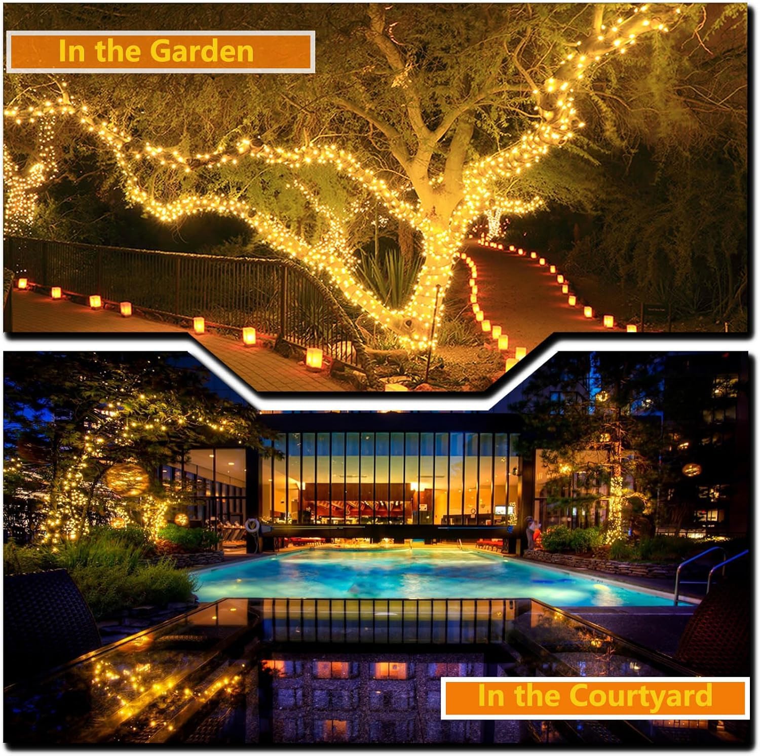 OZS Solar String Lights, 320LED, Waterproof, 8 Modes, Green Wire, Warm White, 4 Pack, Model 4PKSolar80LED-WW