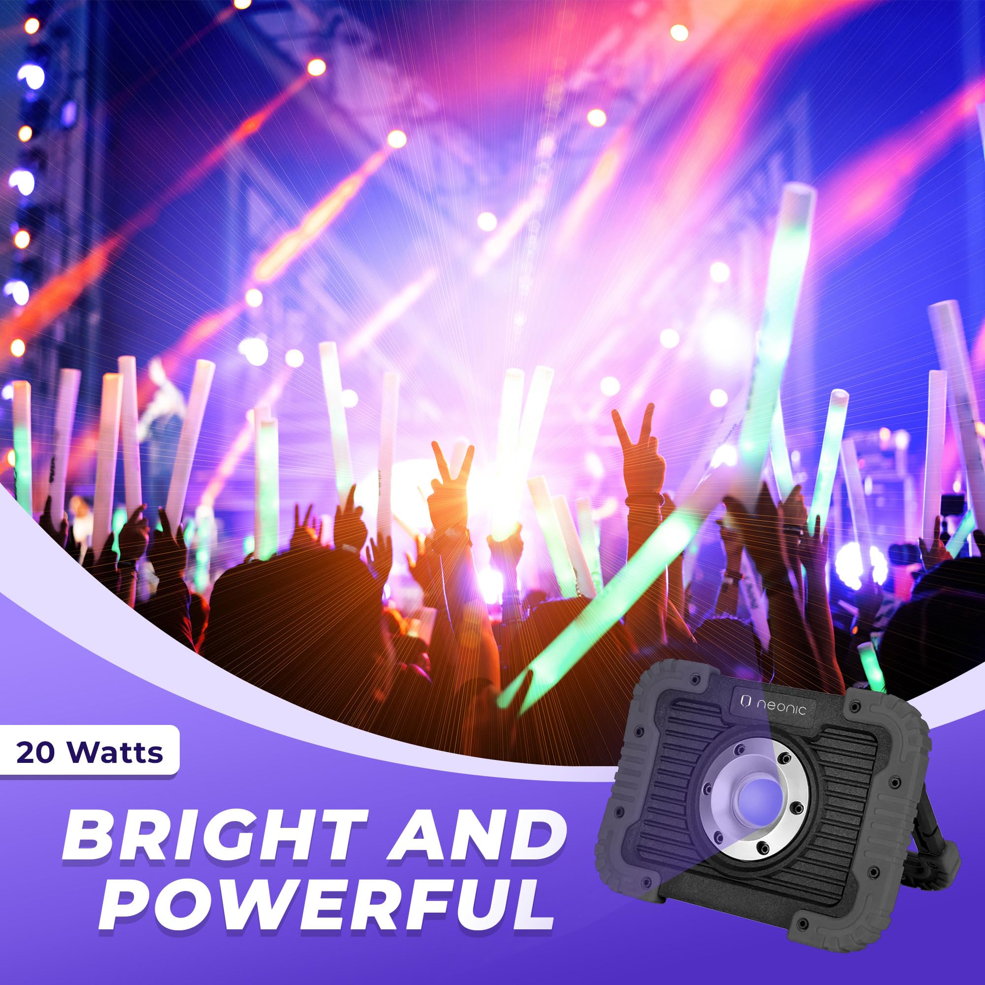 Neonic Rechargeable UV LED Black Light - Cordless 395nm Ultraviolet Flood Light for Neon Glow Parties & Catfishing, Black, 1 Count