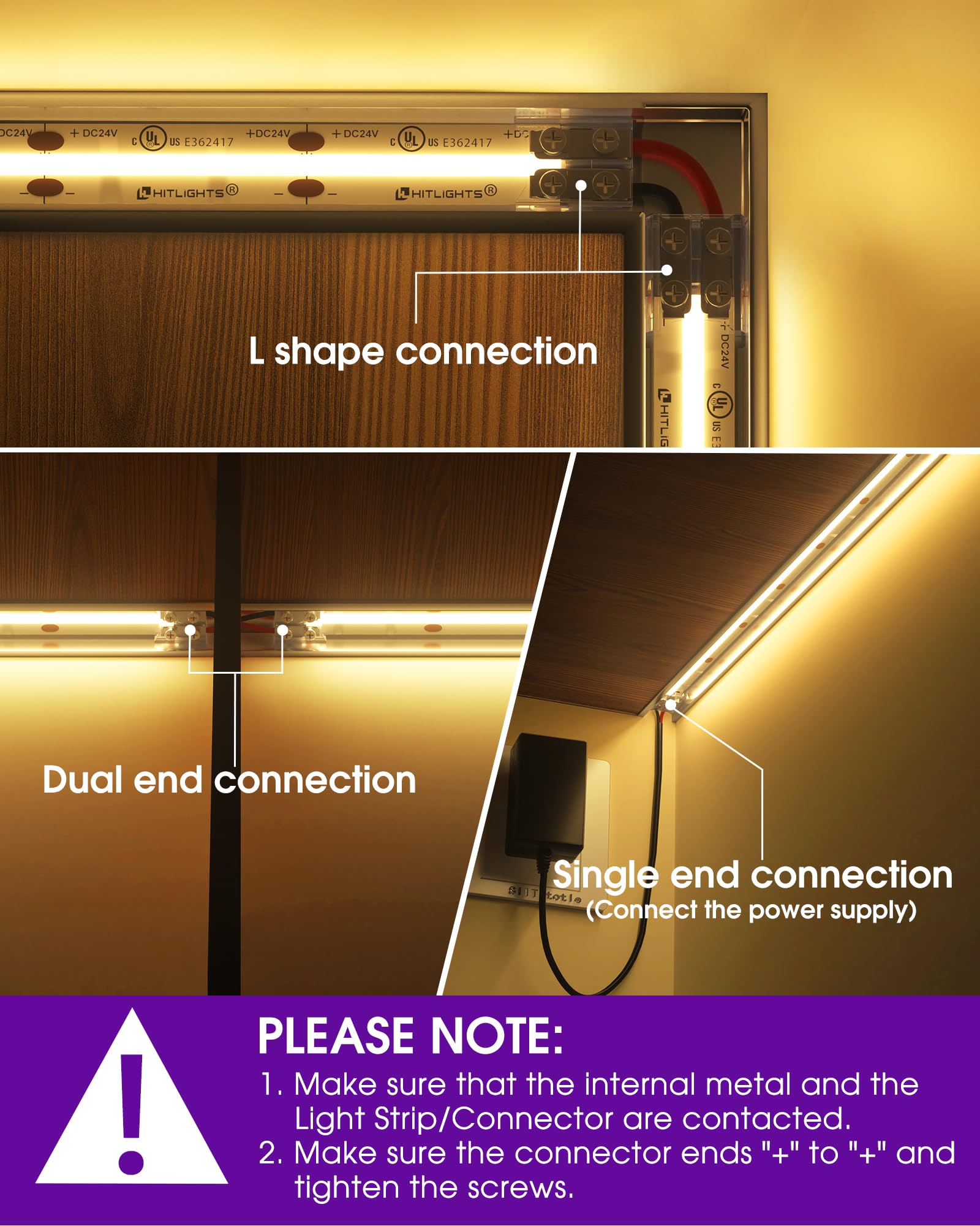 HitLights 12 Pack LED Connector, 2 Pin 10mm, Solderless Transparent Strip Lights Connector for 12V/24V LED Light Strips