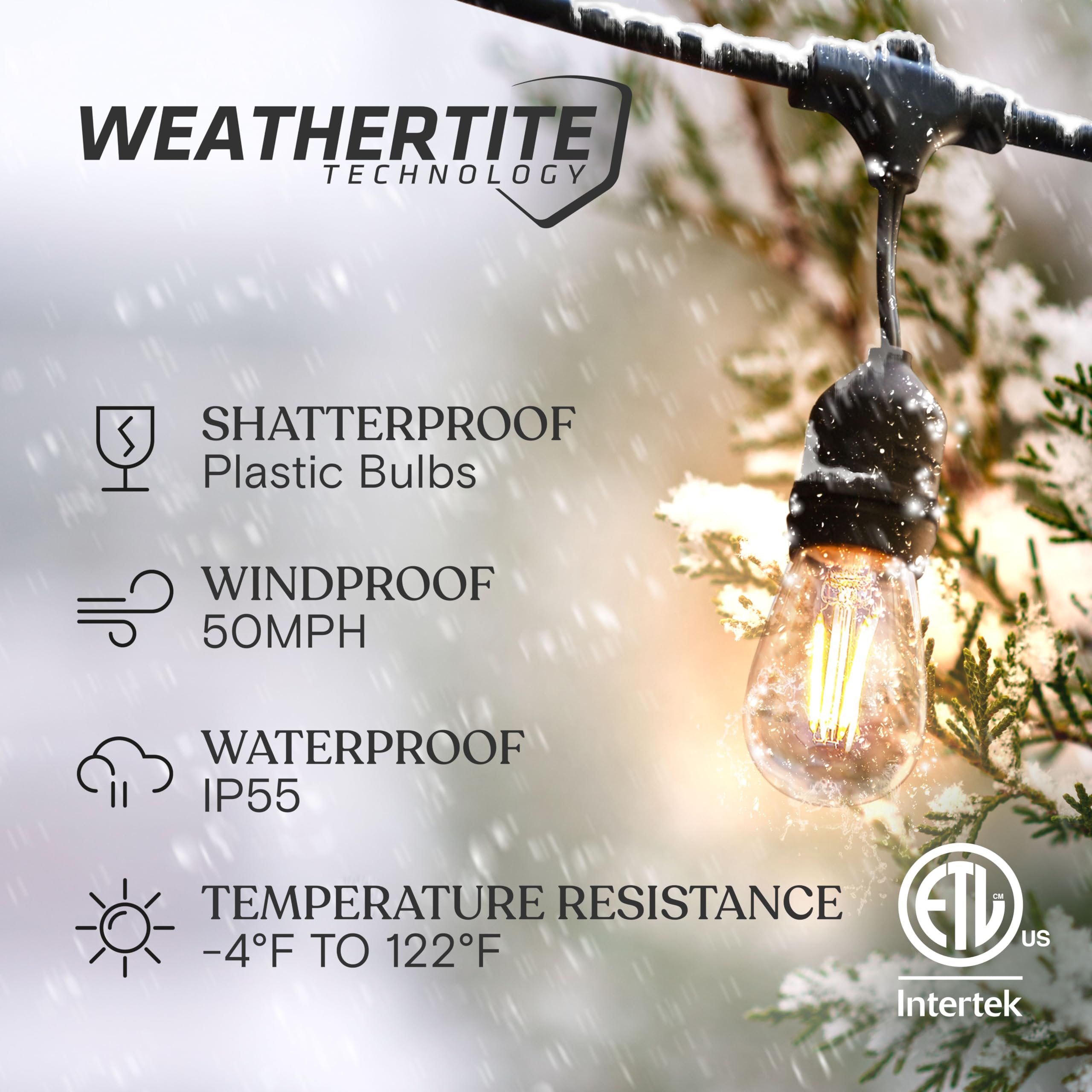 Brightech Ambience Pro - Waterproof Led Outdoor String Lights - 7 Hanging, Dimmable 2W Vintage Edison Bulbs - 24 Ft Commercial G