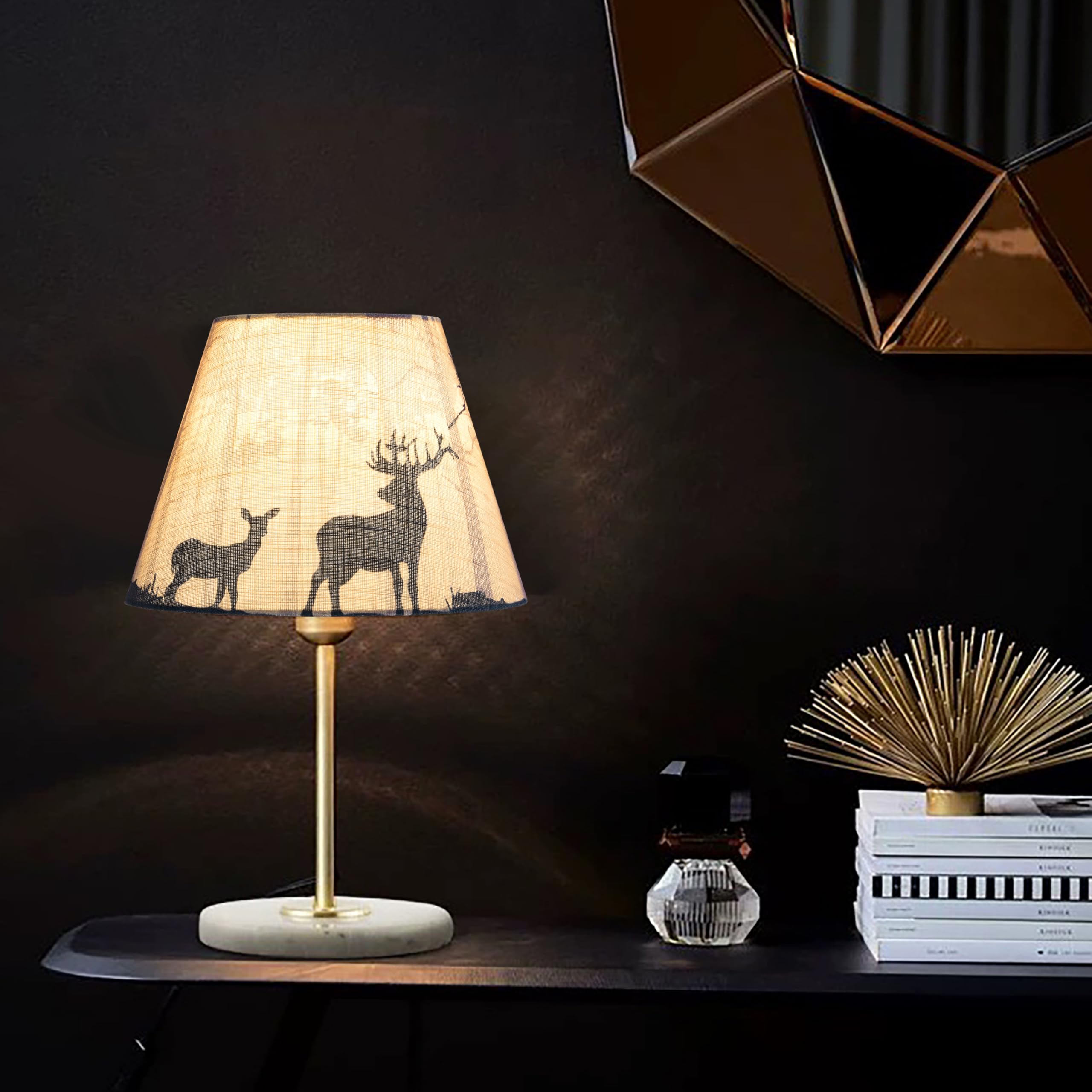 GO&SO 9" Multi-Yellow Deer Lampshade, 5"x9"x6.4", Polyester, Vintage Bell Shade for Table & Wall Lamps, 1 Pack