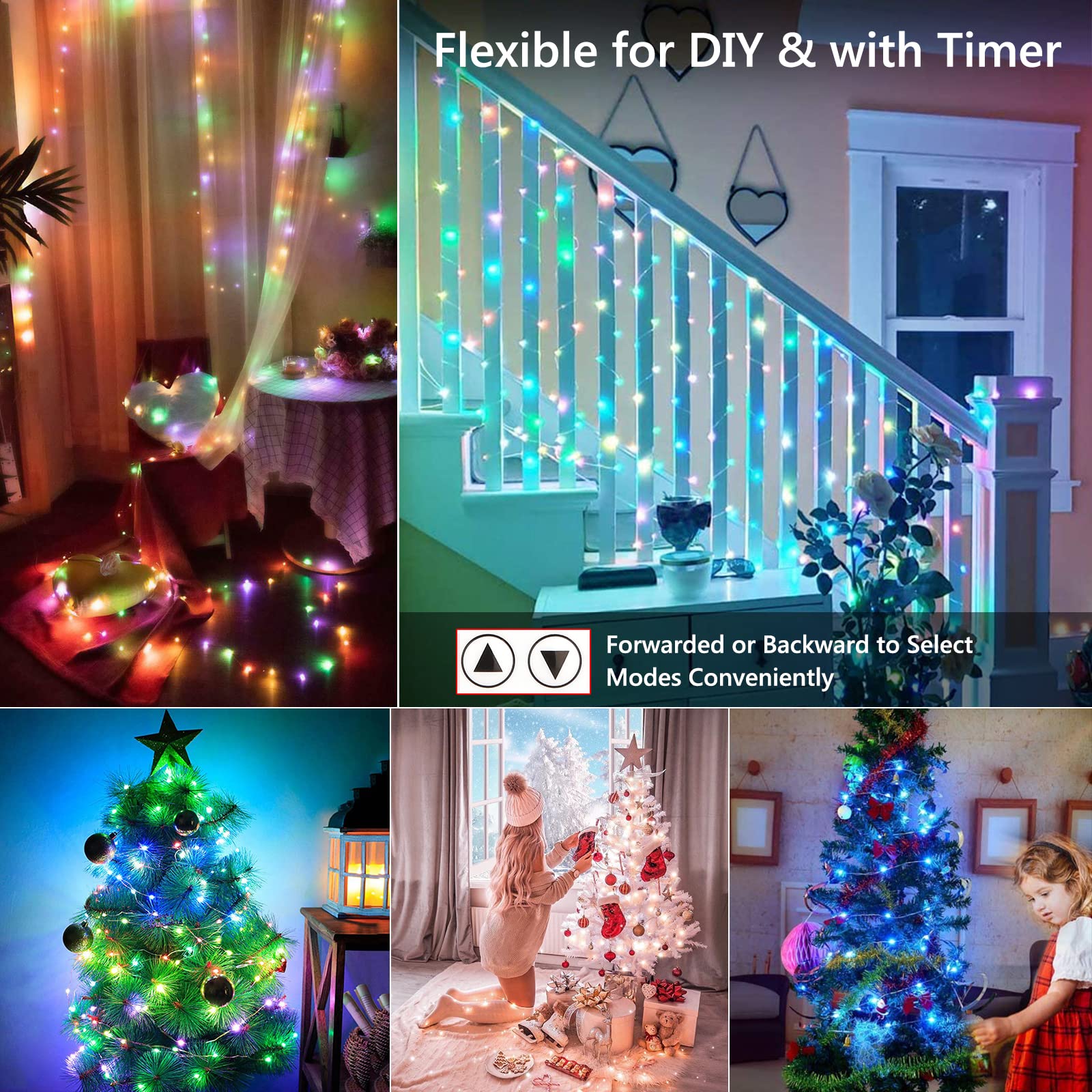 BrizLabs Fairy String Lights, 200 LED Color Changing, 66ft with Remote, 2 Pack, Green for Christmas, Halloween, Party Decor