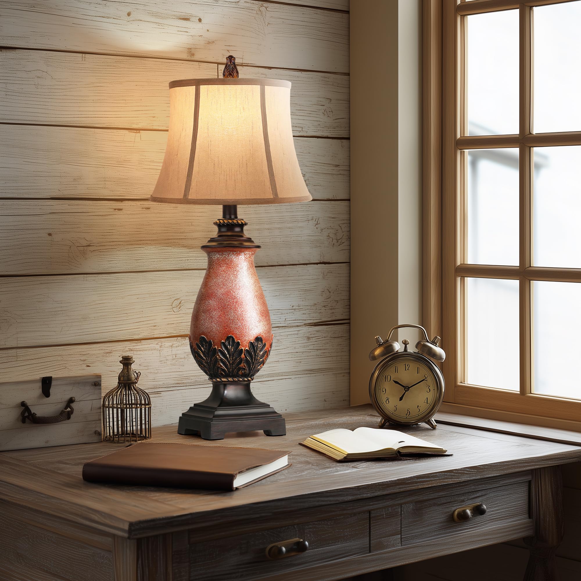Hamucd Rustic Table Lamps Set of 2, 29" Dimmable Light Brown Resin for Living Room & Bedroom Retro Decor, Model STR-DL-0193