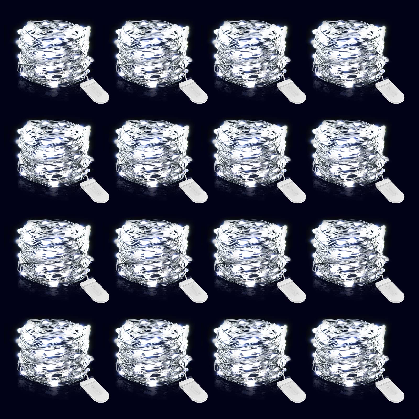 Onforu 16 Pack Fairy Lights, 20 Mini LED, Battery Operated, IP67 Waterproof, 6.5ft, Cool White, Model TX20