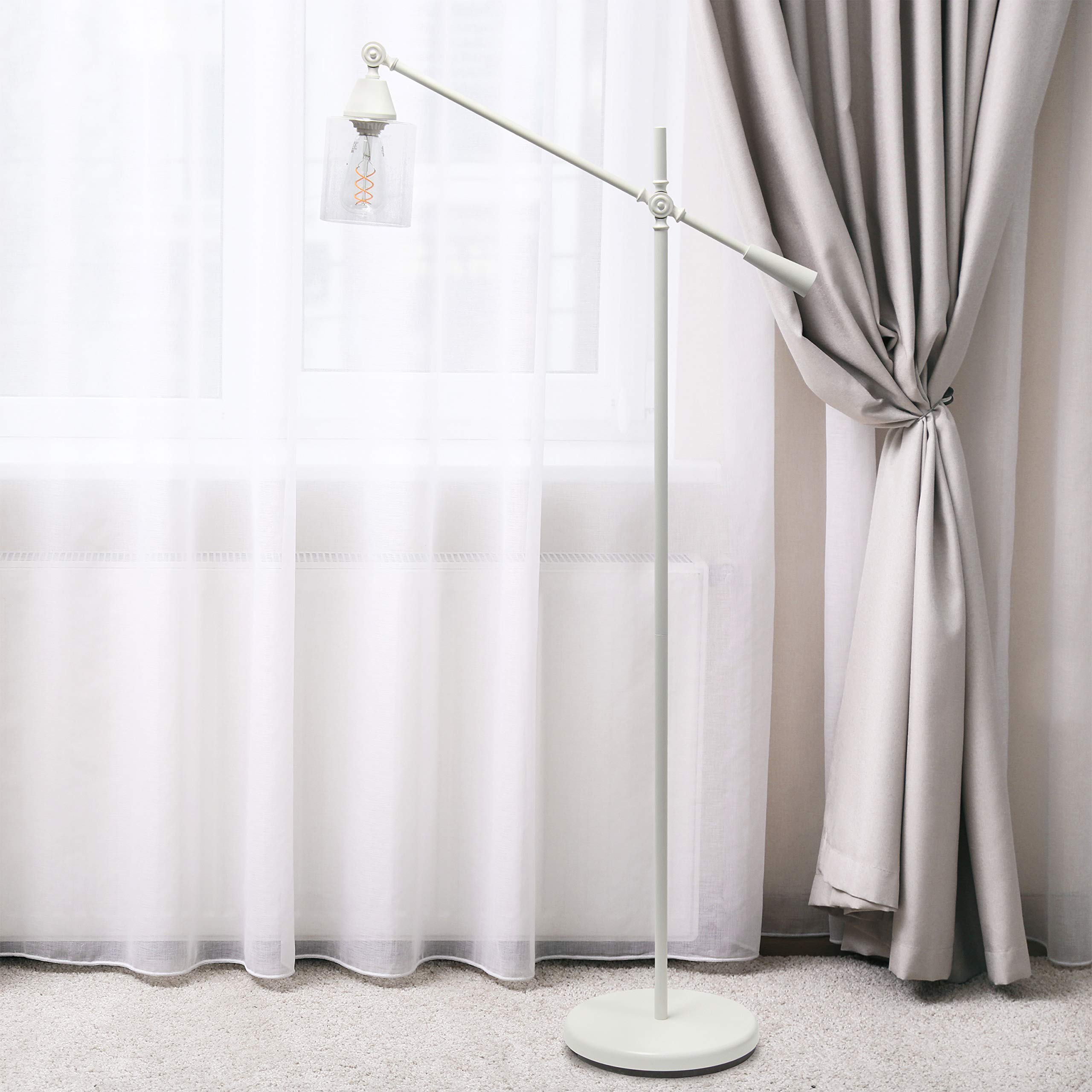 Elegant Designs LF1030-WHT Floor Lamp, Metal, 30inL x 11inW x 56inH, White Glass Shade