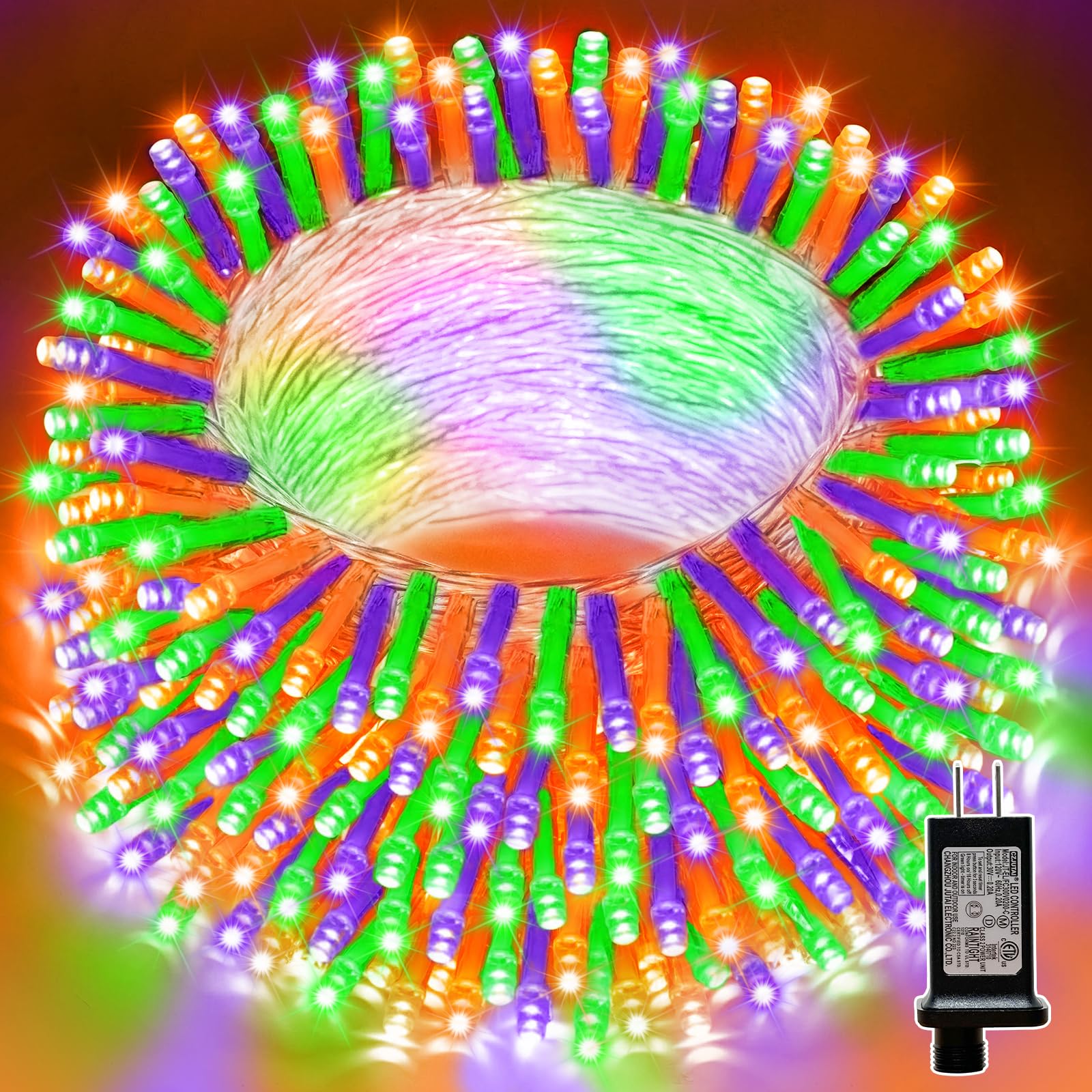 Lamphome 66Ft Halloween Decorative Mini Lights  200 Led Transparent Wire Fairy Starry String Lights Plug In  16 Lighting Modes For Halloween Outdoor Party Decoration (Orange/Purple/Green)