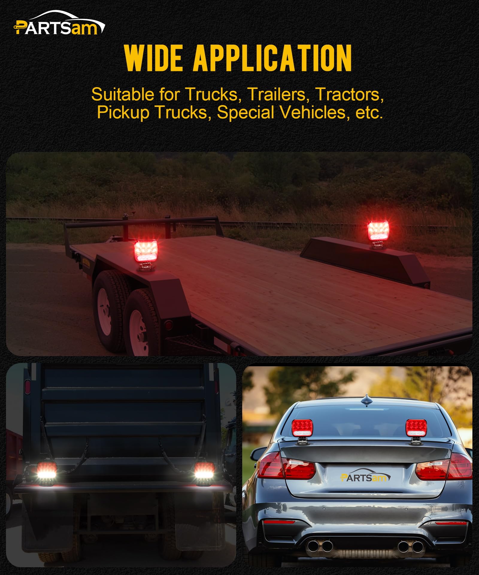 Partsam Wireless LED Trailer Light Kit - Magnetic Towing Tail Light, 12-24V, Red, Portable with 7-Pin Plug & Dual USB Charger