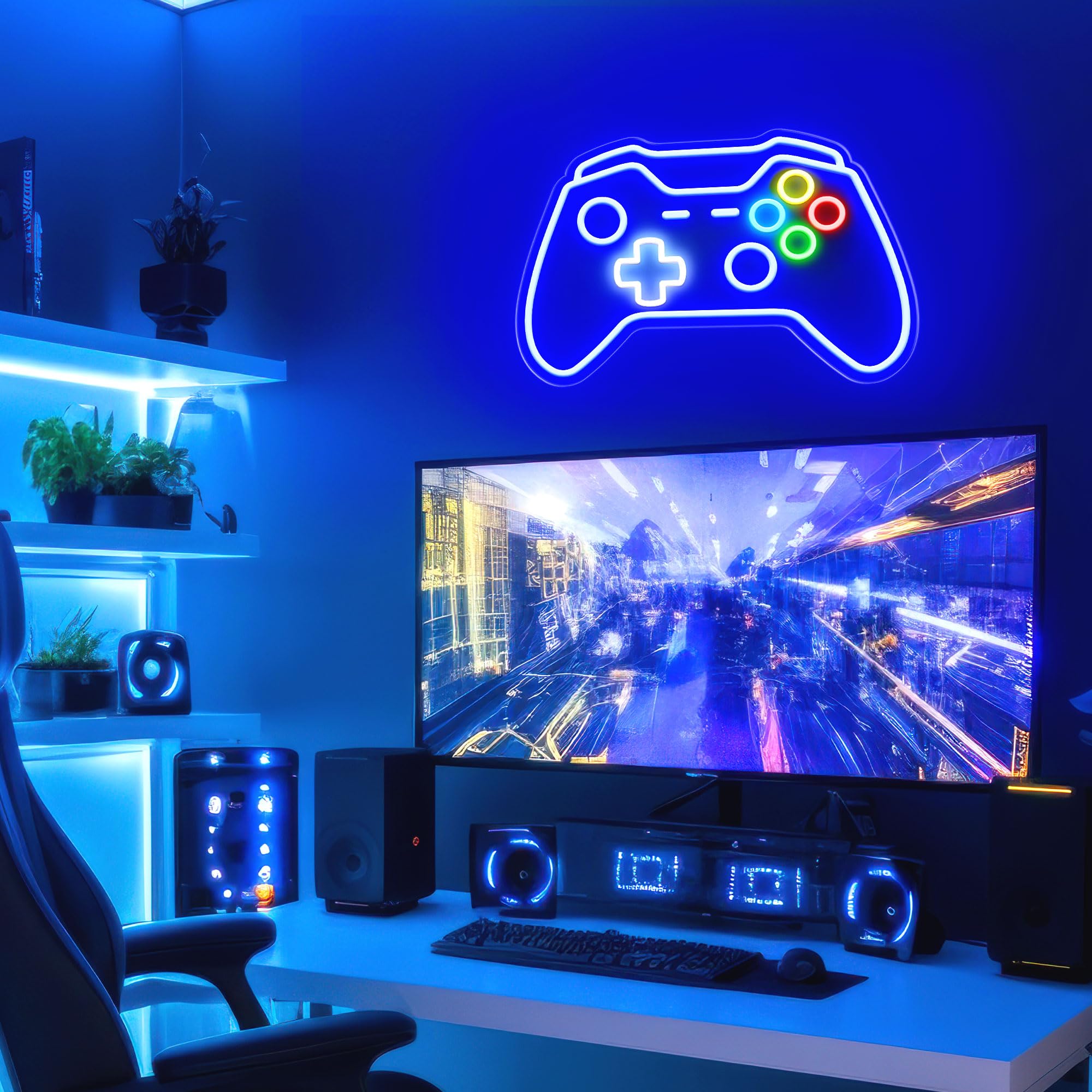 CULOIS Gamer Neon Sign, Adjustable Brightness, 16x10.5 inch, Blue/White-Gamer, Gaming Decor for Room and Boys Bedroom
