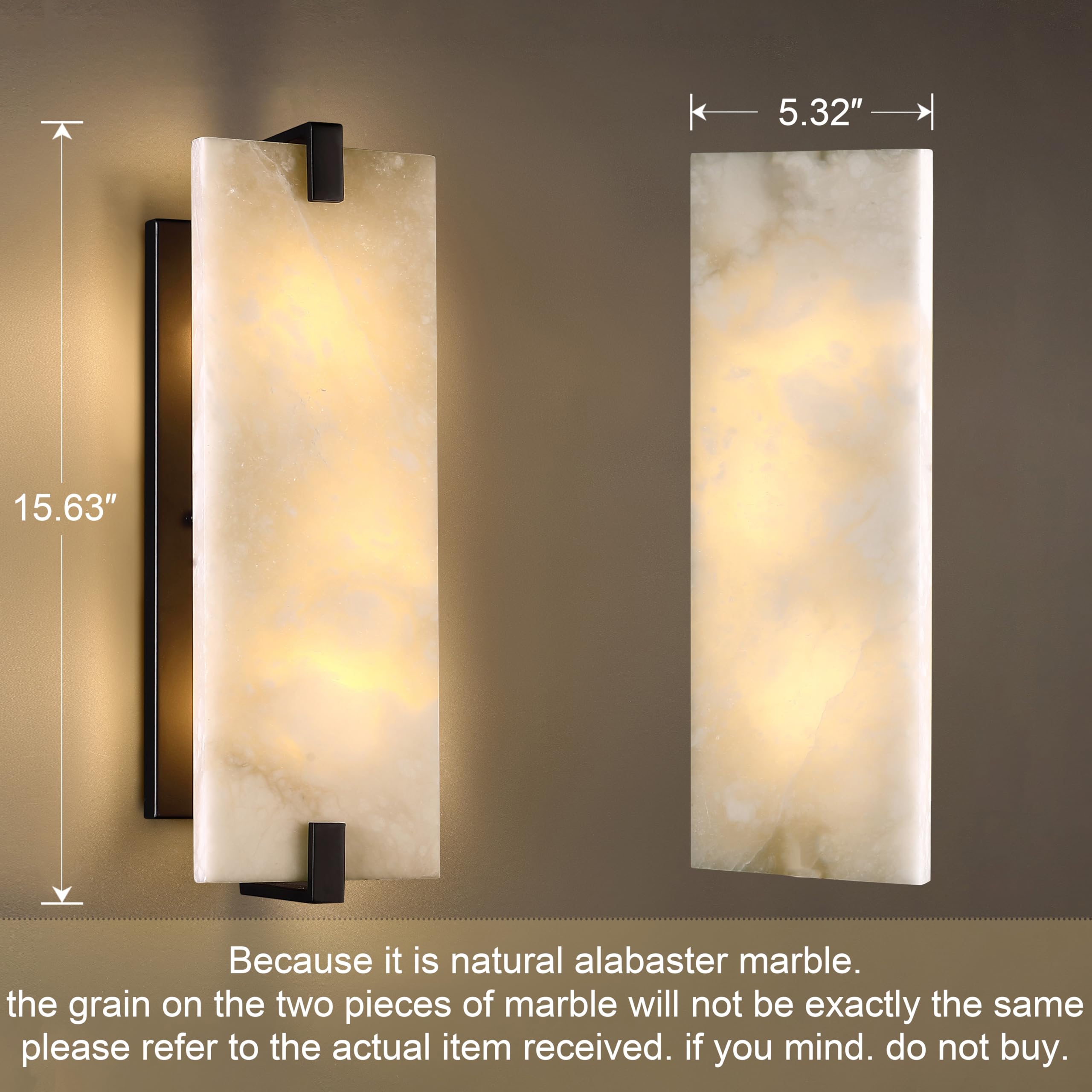 Cjy Chenjinyan 2 Light Square Alabaster Marble Bathroom Wall Sconce Modern Concise Style Wall Light Fixture,Black Finish For Bed