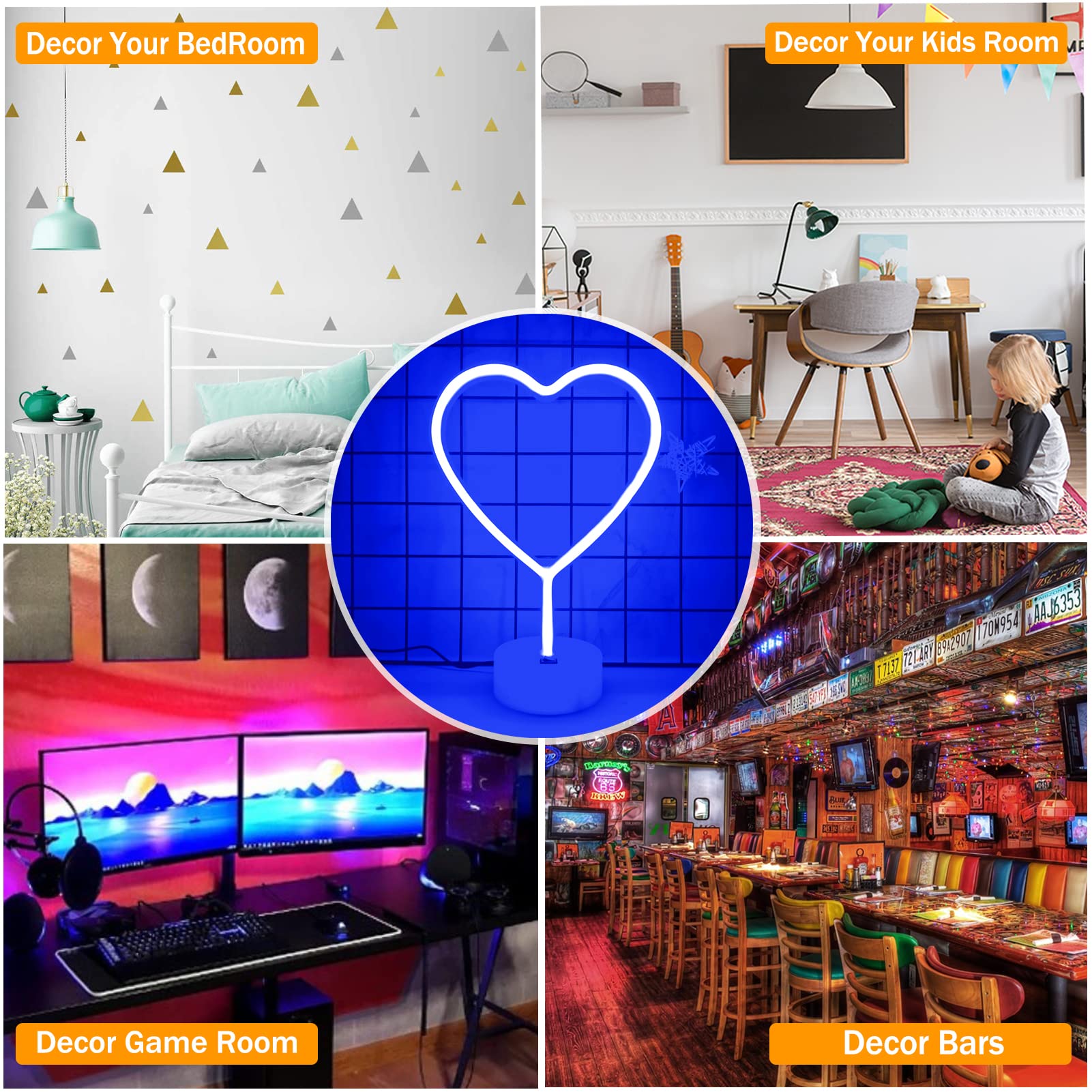 VIFULIN Heart Lights Led Light Sign Heart Shaped Neon Sign Heart, Heart Neon Sign with Base, USB/Battery Powered Heart Sign Hear