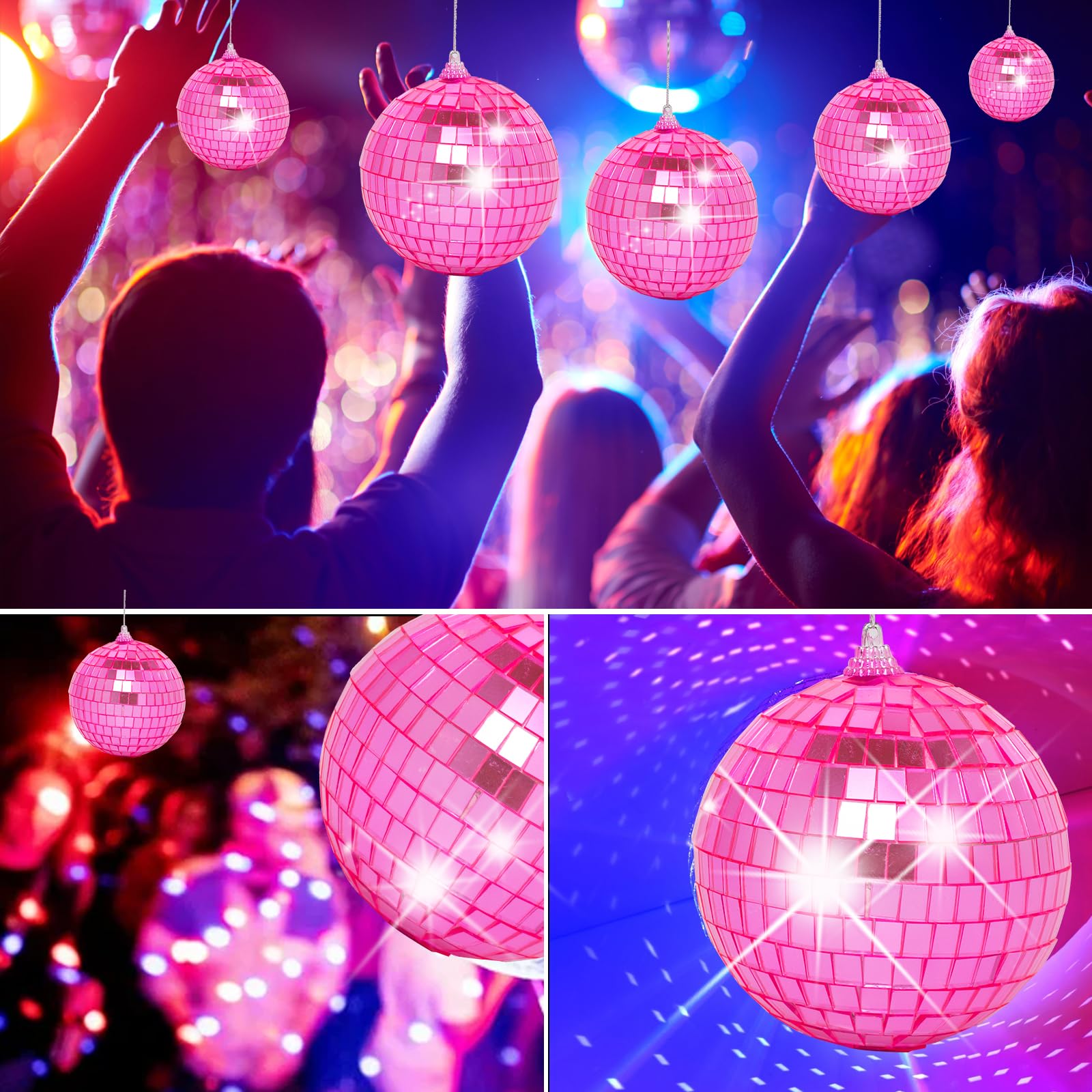 Pink Mini Disco Ball Decor: 42 Pack Hanging Mirror Ball Ornaments Different Sizes - Disco Balls Decorations Bulk For Party Christmas Tree Cake Room Birthday(1.2 Inch  2 Inch  2.4 Inch  3 Inch)