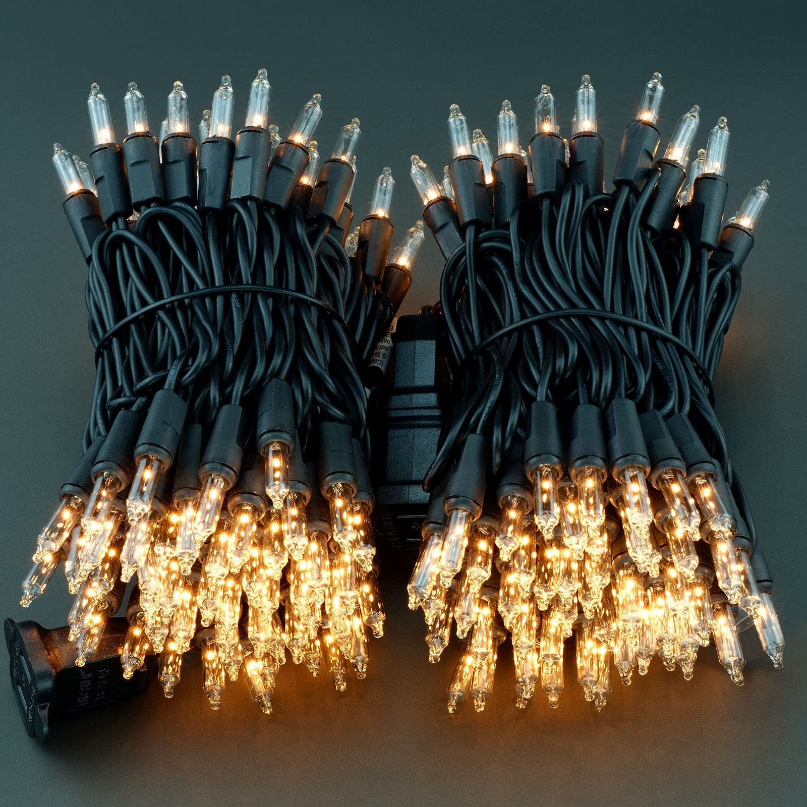 Yuletime 200 Clear Christmas Lights With Black Wire, Pack Of 2 Strands Of 21 Ft 100 Count Ul Certified Incandescent Mini String