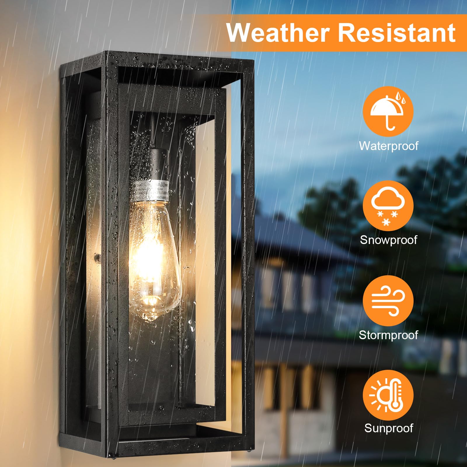 Slypadan 15" Outdoor Wall Sconce Light Fixture, Matte Black, Waterproof with Clear Glass Shade, 1-Pack