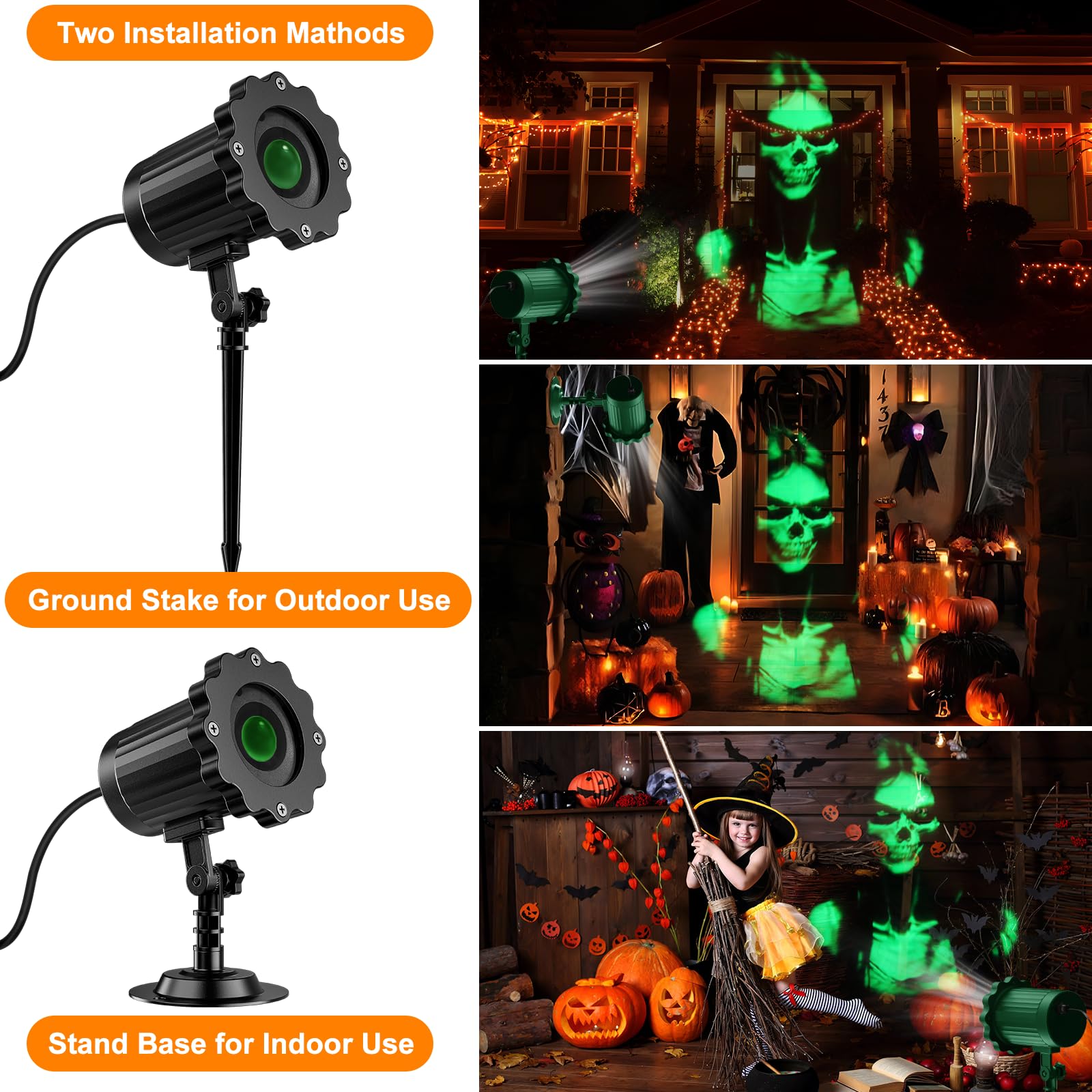 Halloween Projector Lights Outdoor,2024 Upgraded 3D Dynamic Skull Ghost Decorations Light,Clearer Skull Hd Patterns,Night Light For Home Window Wall Halloween Decor