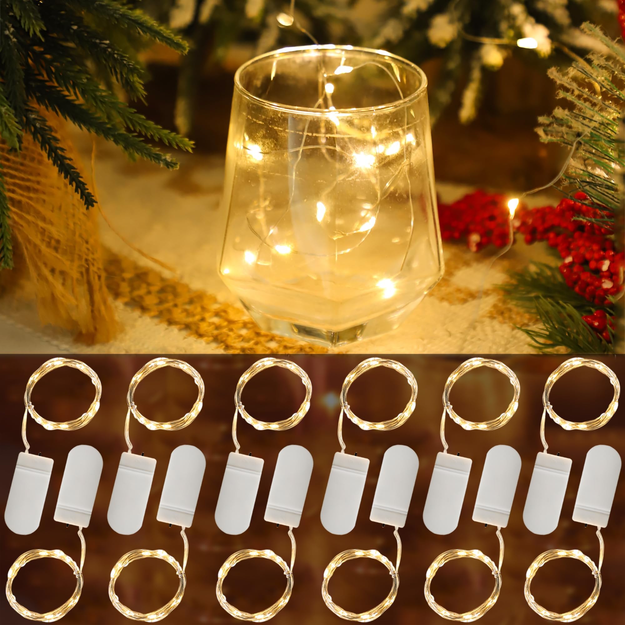 FTEOYEL 12 Pack Fairy Lights Battery Operated, 7 ft 20 LED Mini String Lights for Bedroom Table Party Birthday Decorations (Warm Color)