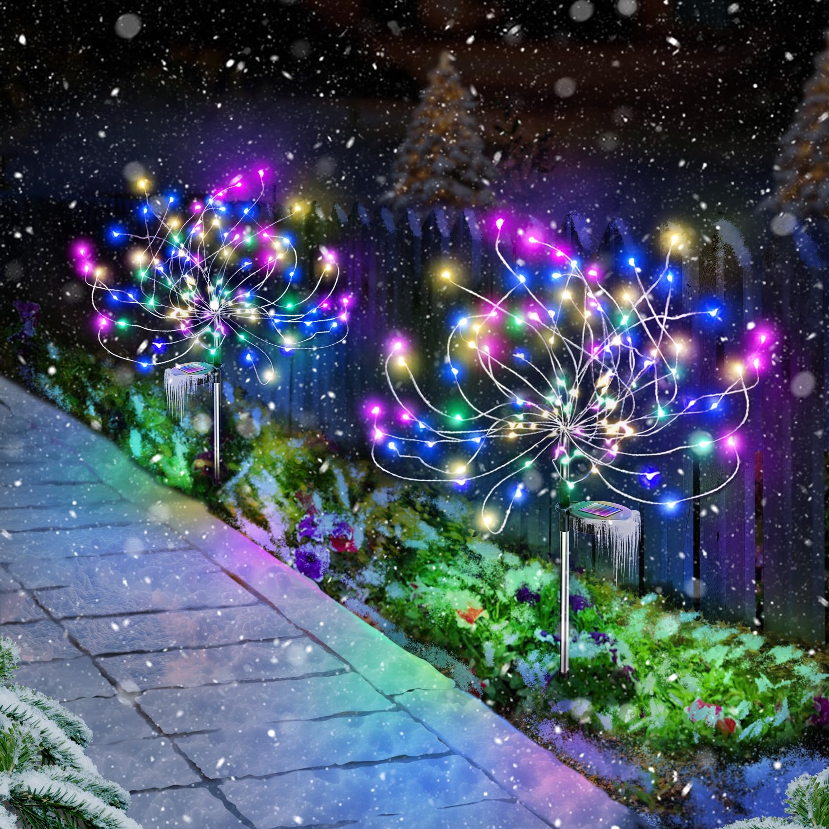 Anordsem Fireworks Lights For Outside Decorations: Christmas Solar Garden Light Waterproof For Yard Outdoor Decor - Led Fairy Sparklers Firework Starburst Lamp Patio Pathway Lawn Decorative