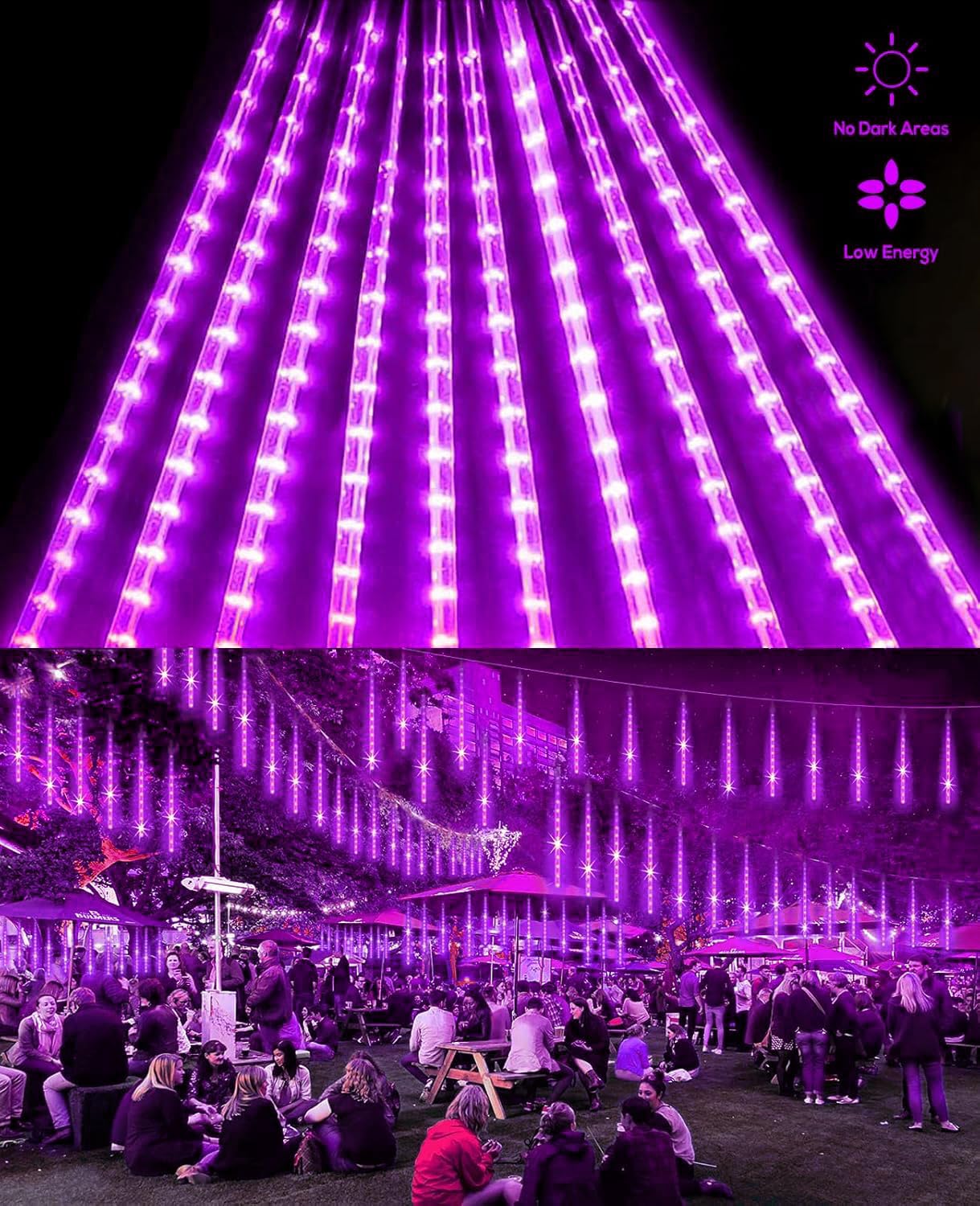 EAGWELL Christmas Rain Lights - 12 Inch 10 Tubes LED Meteor Shower Lights, Shine Purple, Perfect for Weddings & Garden Decor