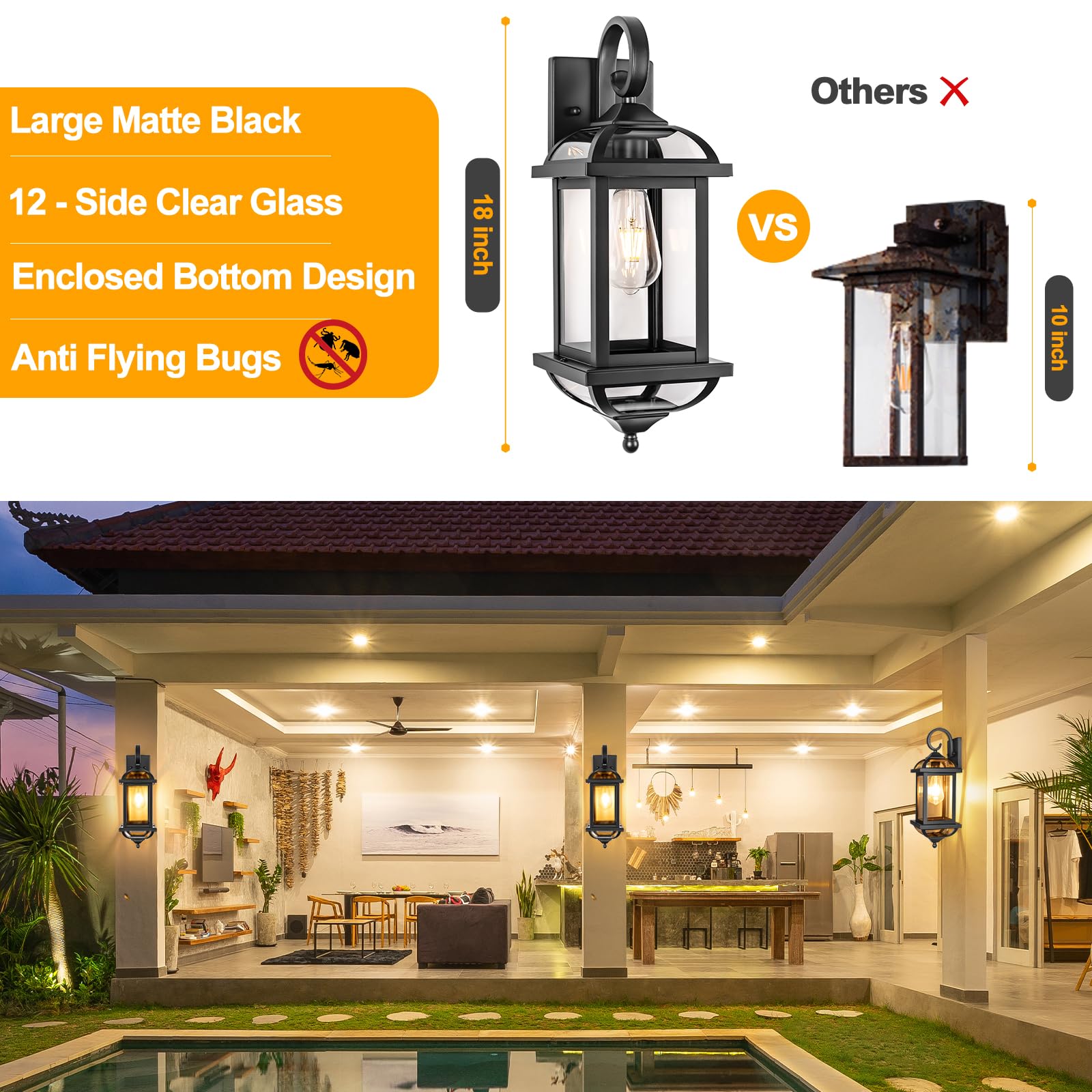 Roravilila Dusk To Dawn Outdoor Lights 2-Pack, Modern Black Aluminum Wall Lanterns, Ip65 Waterproof