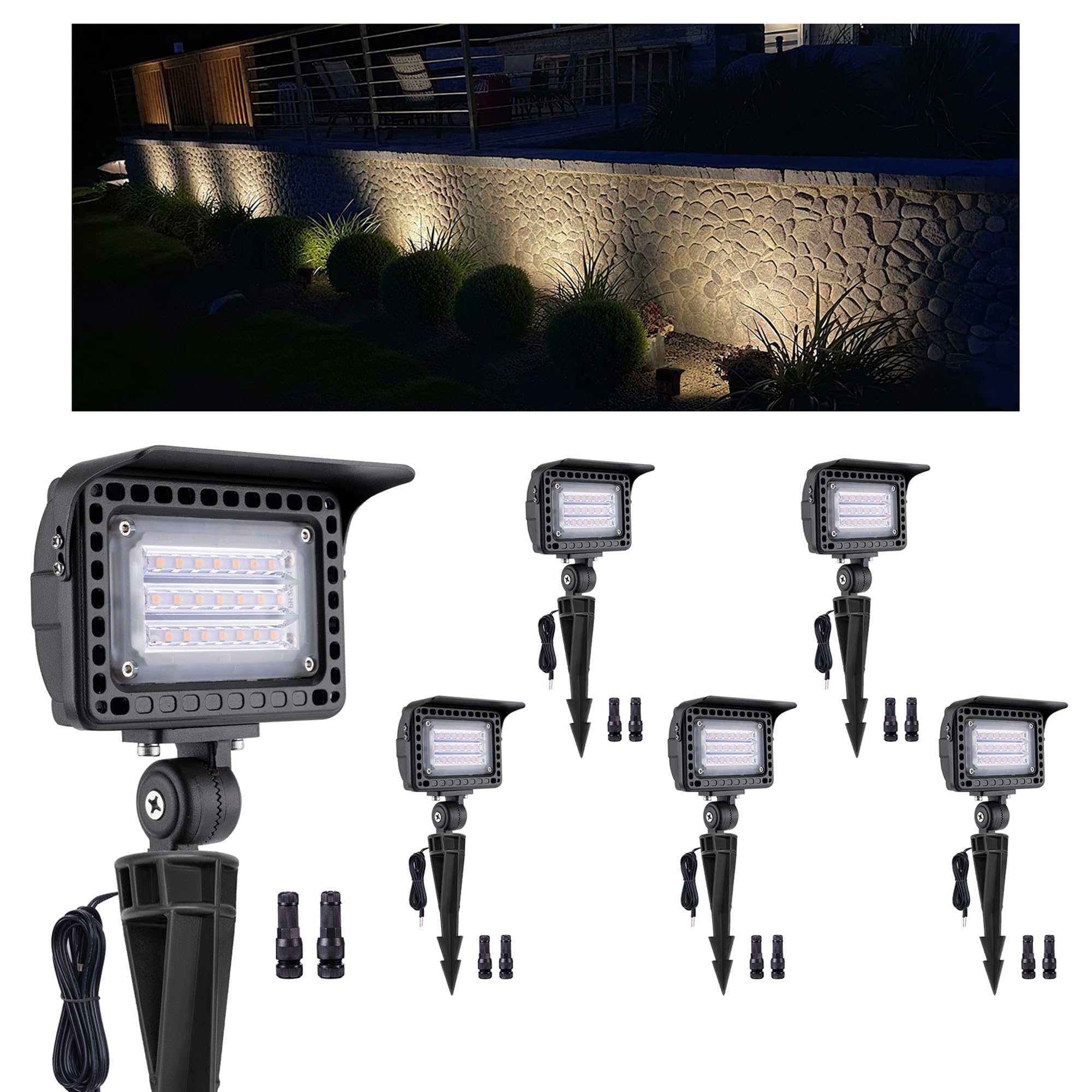 Gardenreet Outdoor Low Voltage LED Flood Lights - 12W 12V Landscape Wall Wash Lights, IP65 Waterproof Angle Adjustable Aluminum 