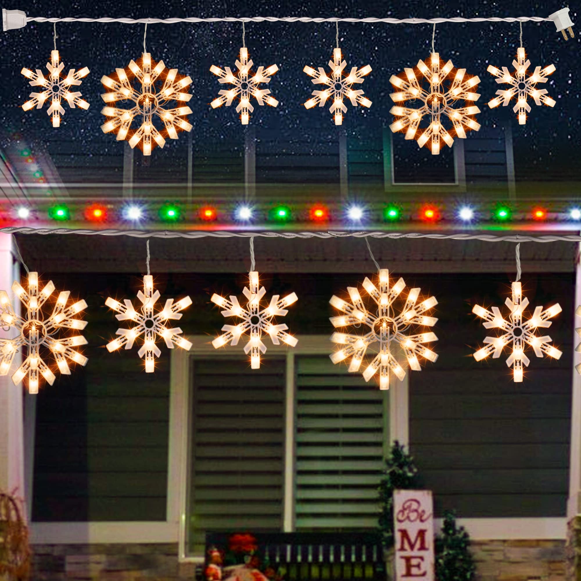 Dazzle Bright Christmas Snowflake Lights, 100 Count, 8.5FT Connectable, Waterproof, Warm White, Model HB-300COI