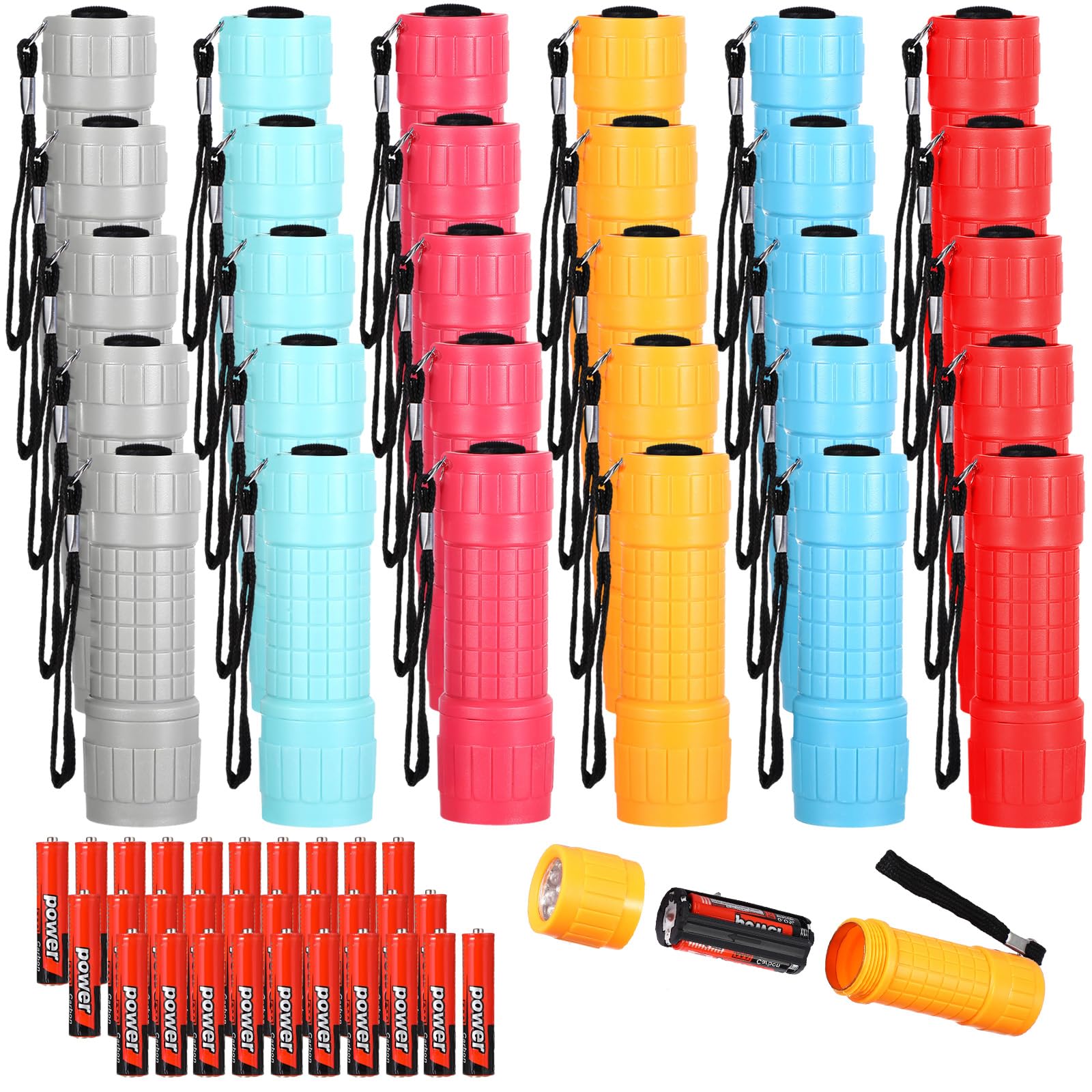 Glooglitter 9 LED Small Mini Flashlight Set Plastic Handheld Flashlights with Lanyard, 3 AAA Batteries Included Night Reading Ca