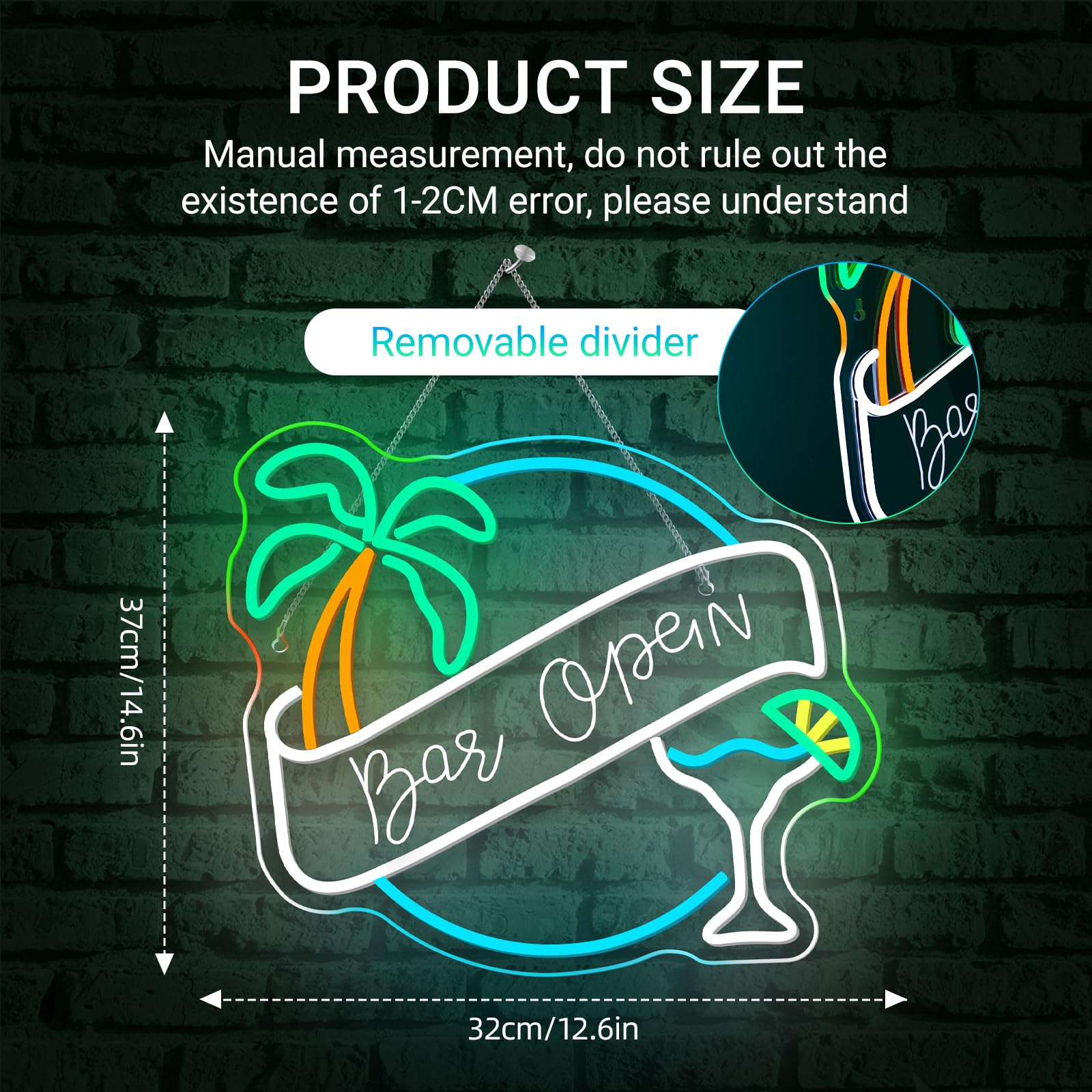 Wx&Yh Bar Open Neon Sign  Cocktail Coconut Tree Led Light Open Sign Neon Signs For Wall Decor Pub Party Club malt-inspired Bar Lights Man Cave Coffee Home Stores Restaurant Palm Decor Gifts