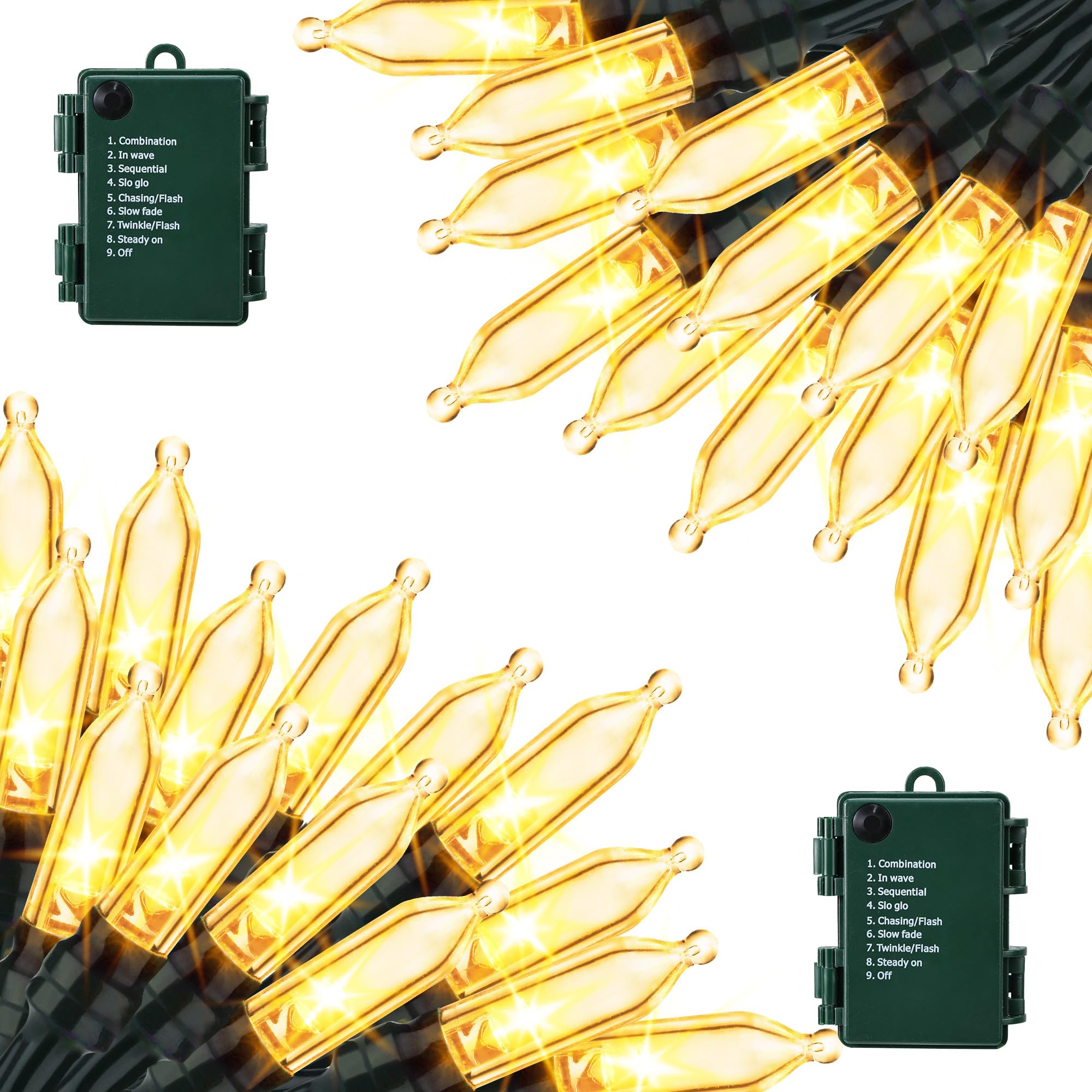 Lomotech Battery Operated Christmas Lights - 2 Pack Total 33Ft 100Leds Mini String Lights 8 Modes Waterproof With Timer For Home  Garden  Party  Holiday  Tree Decoration (Green Wire  Warm White)