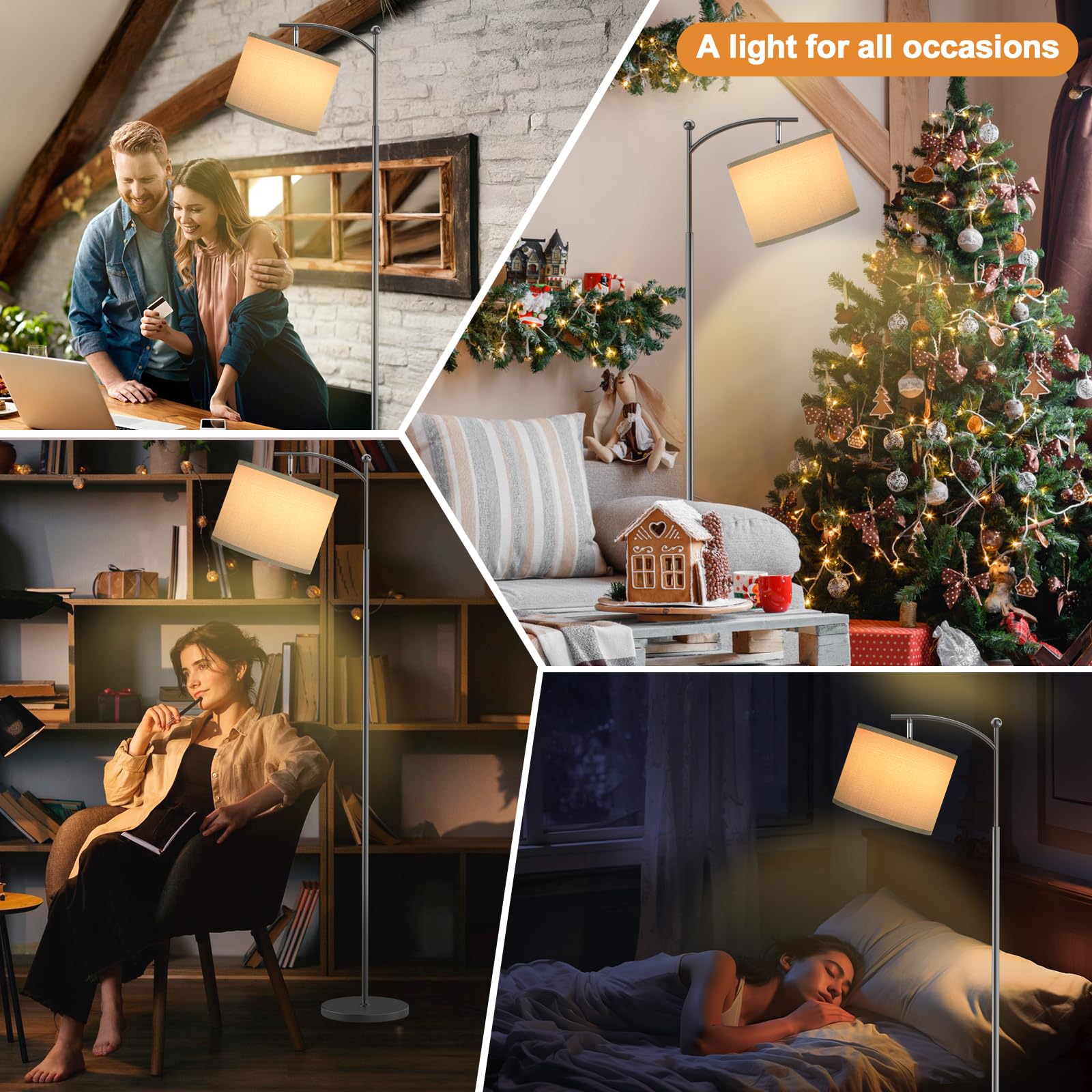 60'' Floor Lamps For Living Room With 3 Color Temperatures, Adjustable Gray Shade With Deep Gray Pole, Tall Lamps For Living Roo