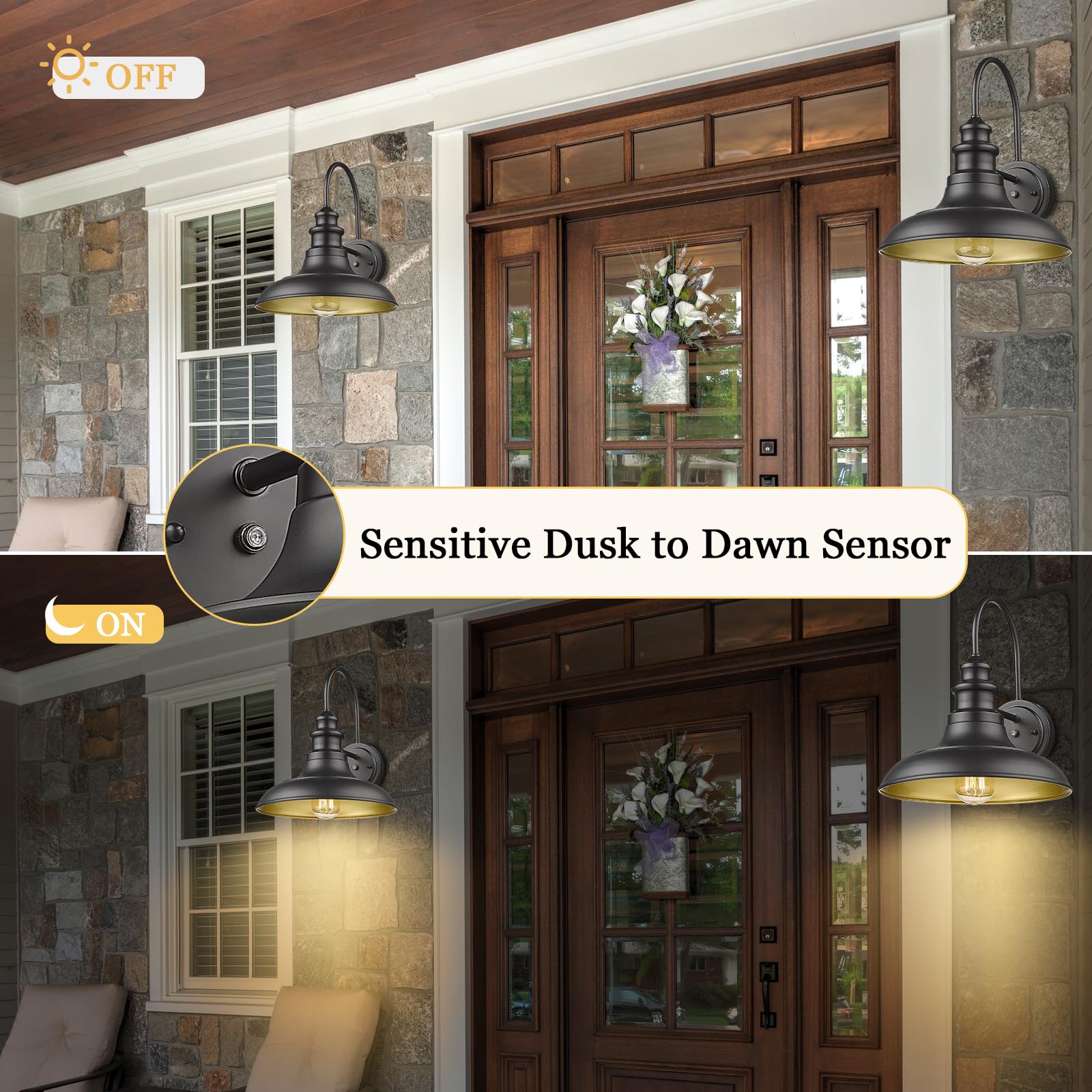 Dusk To Dawn Sensor Outdoor Barn Light Fixtures Outdoor Wall Sconces Farmhouse Wall Mount Lights Exterior Gooseneck Light Fixtur