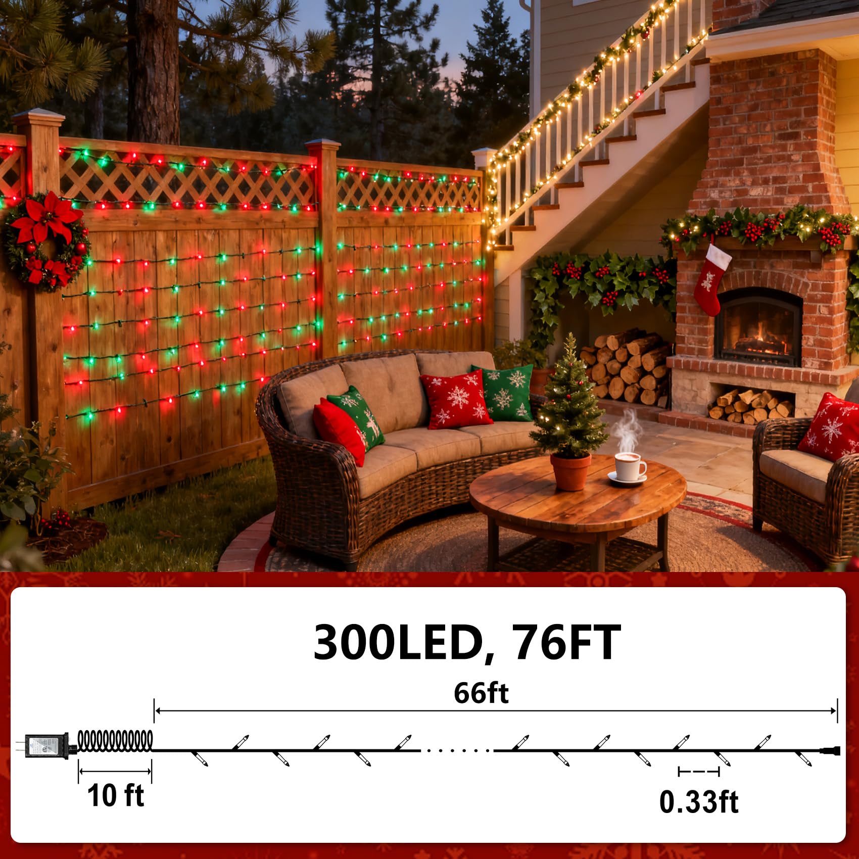 300 Led Indoor String Lights With 12 Modes  Green Wire Connectable Christmas Tree Lights With Timer  Dimmable Twinkle Fairy Lights  75Ft Led Lights For Bedroom Outdoor Home Patio Party  Red & Green