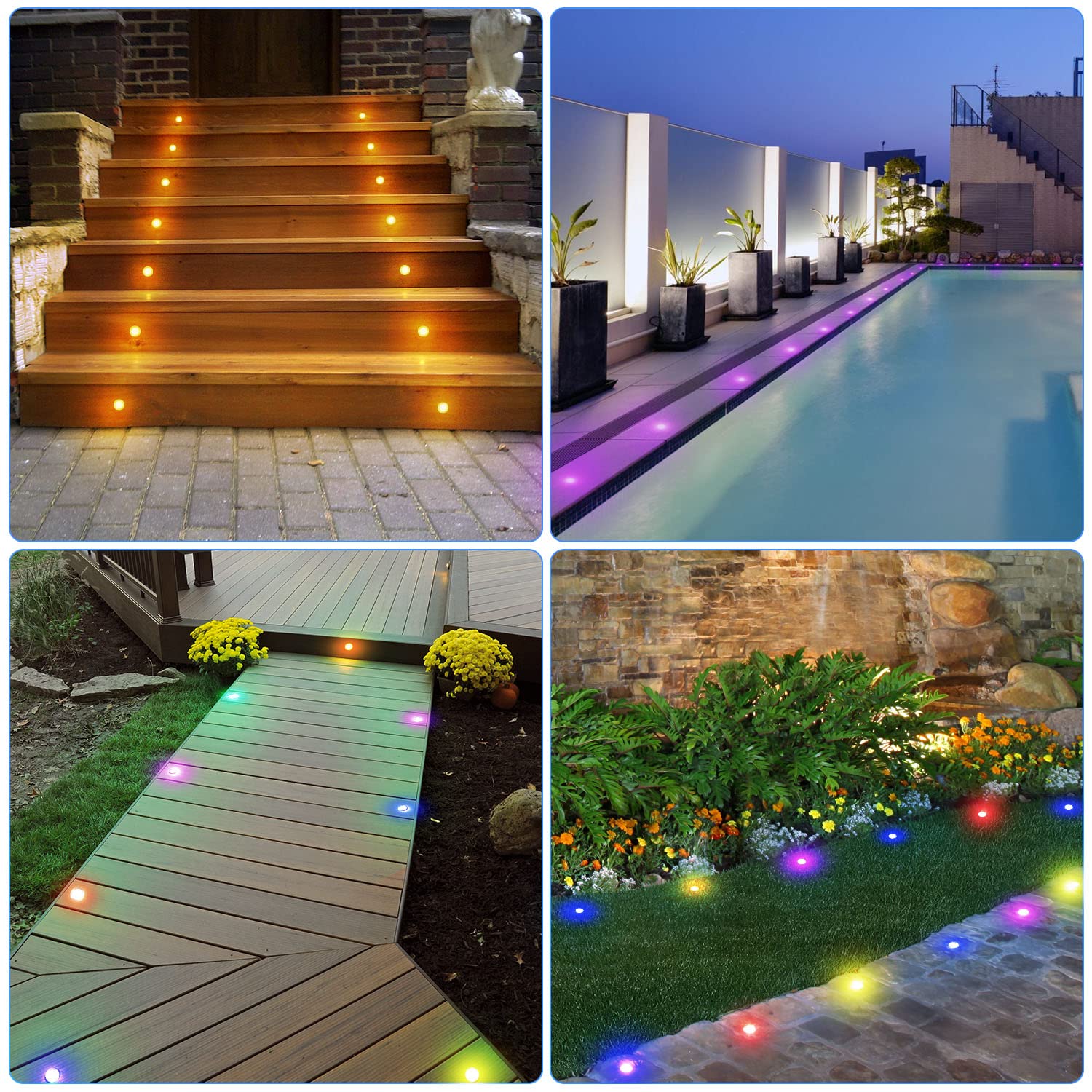 Hiboitec 10Pcs Low Voltage Recessed Rgb Deck Lamp F42Mm With Remote Control, Led Deck Lights Kit Ip67 Waterproof 12V Low Voltage