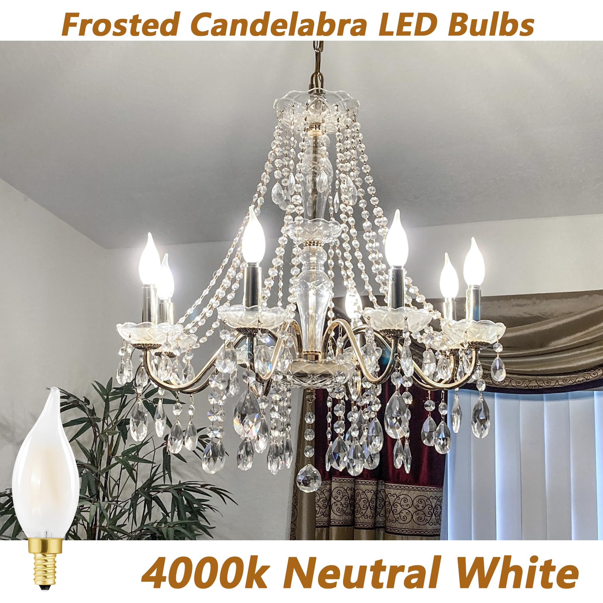 Homosum Chandelier Light Bulbs 40 Watt, Dimmable Frosted Candelabra Led Bulbs,4W Equal 40W, Neutral White 4000K, E12, 400Lm,Ac12