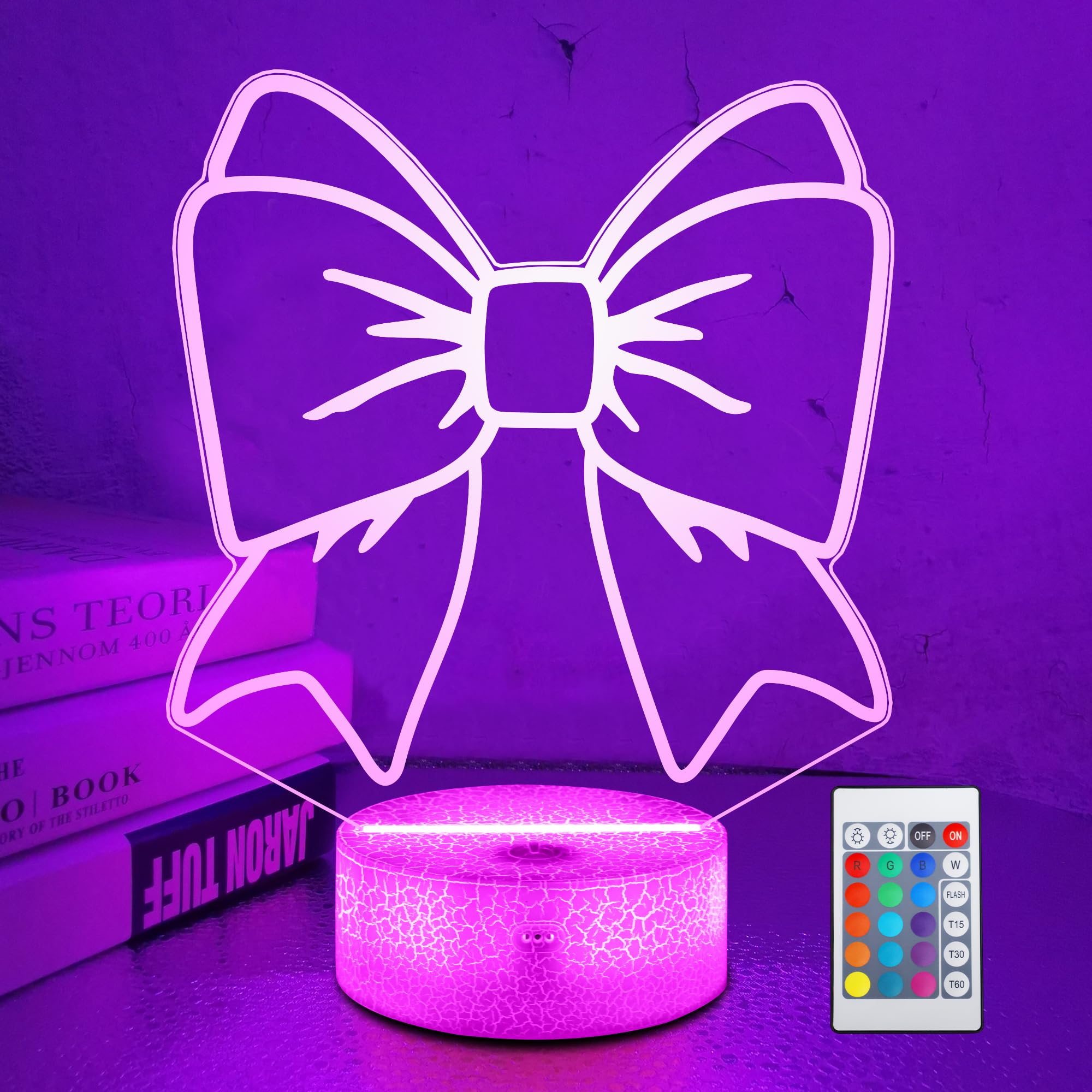 OkiyiD Cheerleader Gifts for Girl, Cheer Bows Night Light 3D Illusion Lamp with 16 Colors Changing Remote Control, Cheerleading