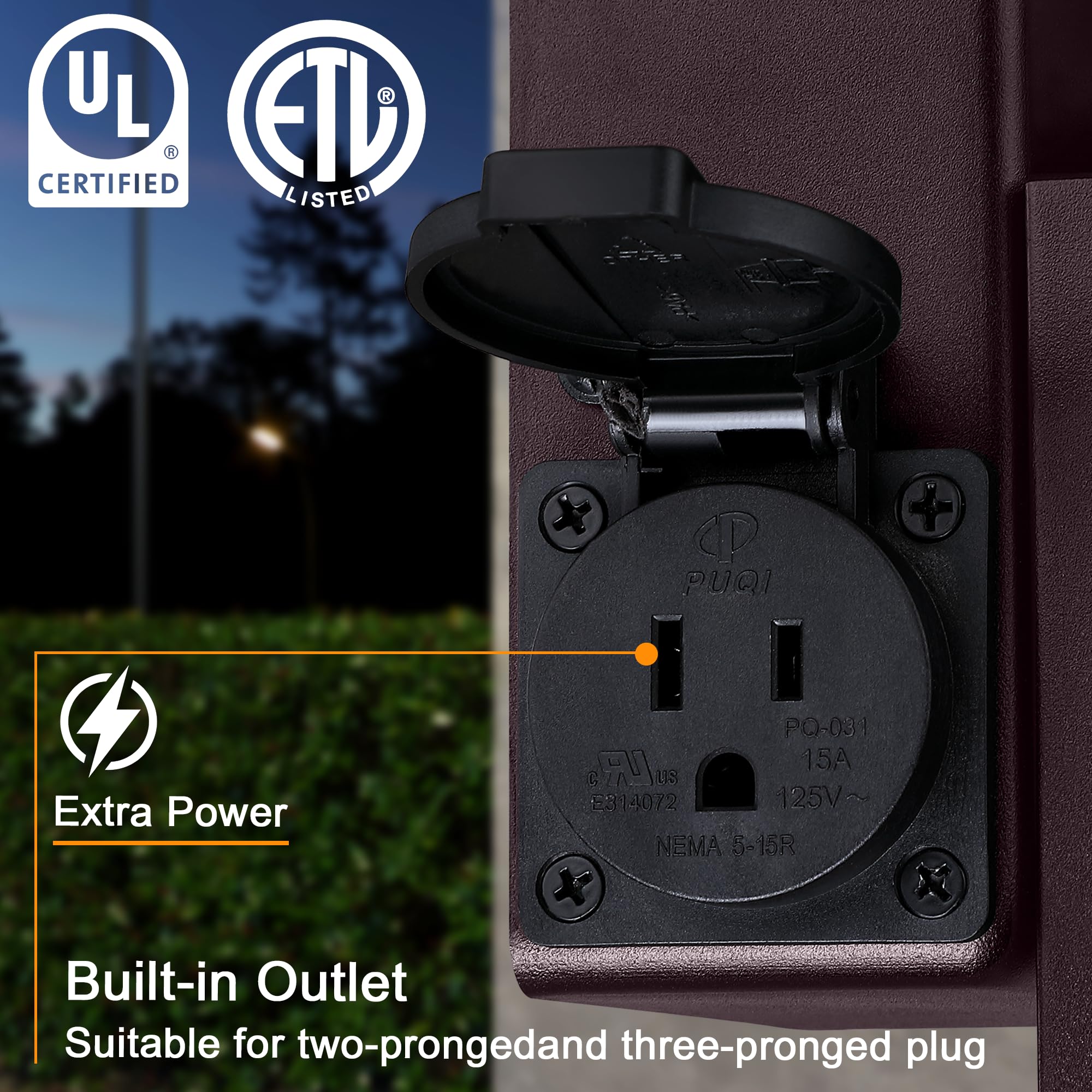 Vuaa 2 Pack Porch Lights With Ul Certified Outlet, Modern Outdoor Wall Sconces Exterior Lighting Fixtures Waterproof, Outside Li