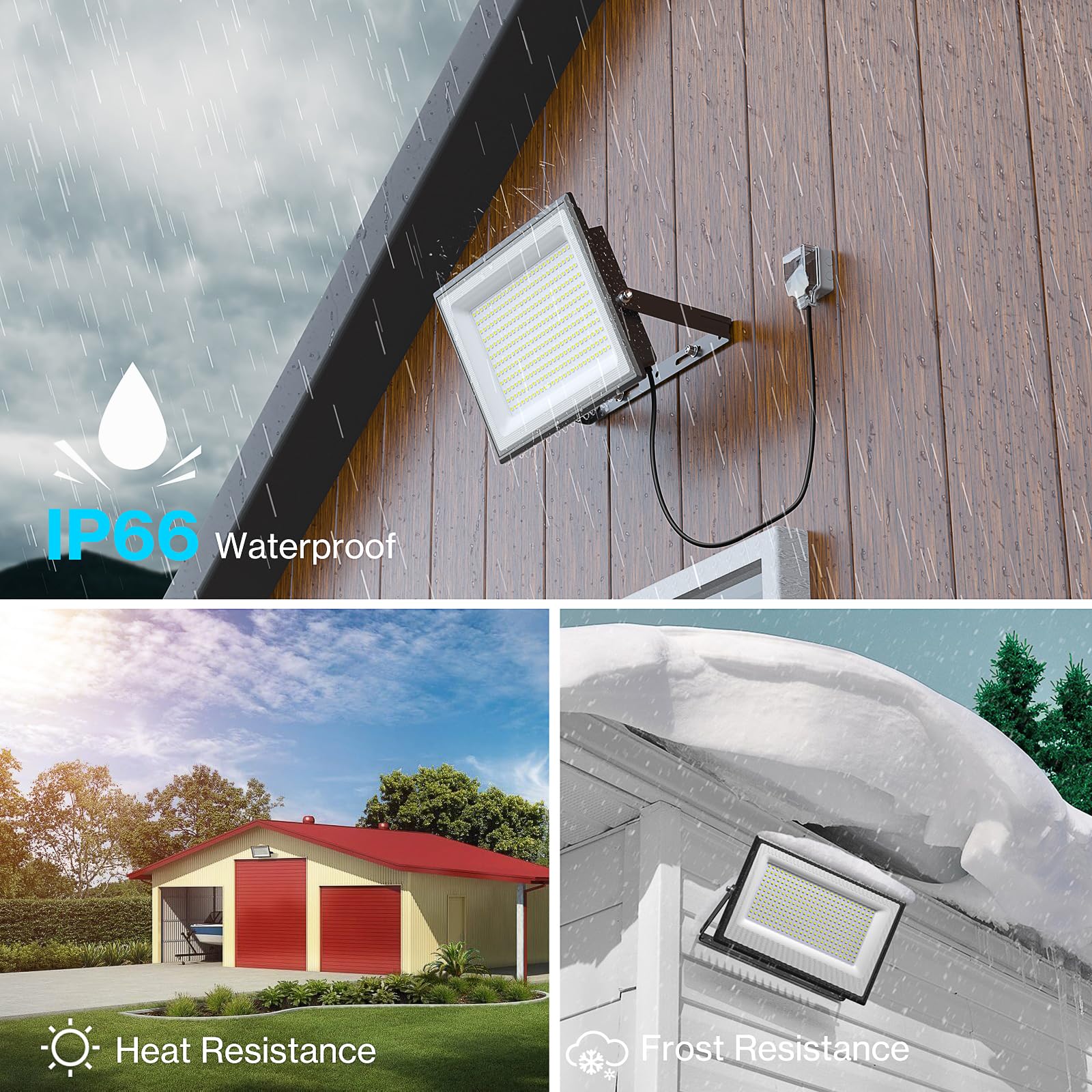Olafus 300W LED Flood Light Outdoor, IP66 Waterproof, 6500K Daylight White, Black, Model LAA200G, Super Bright Security Lighting for Yard