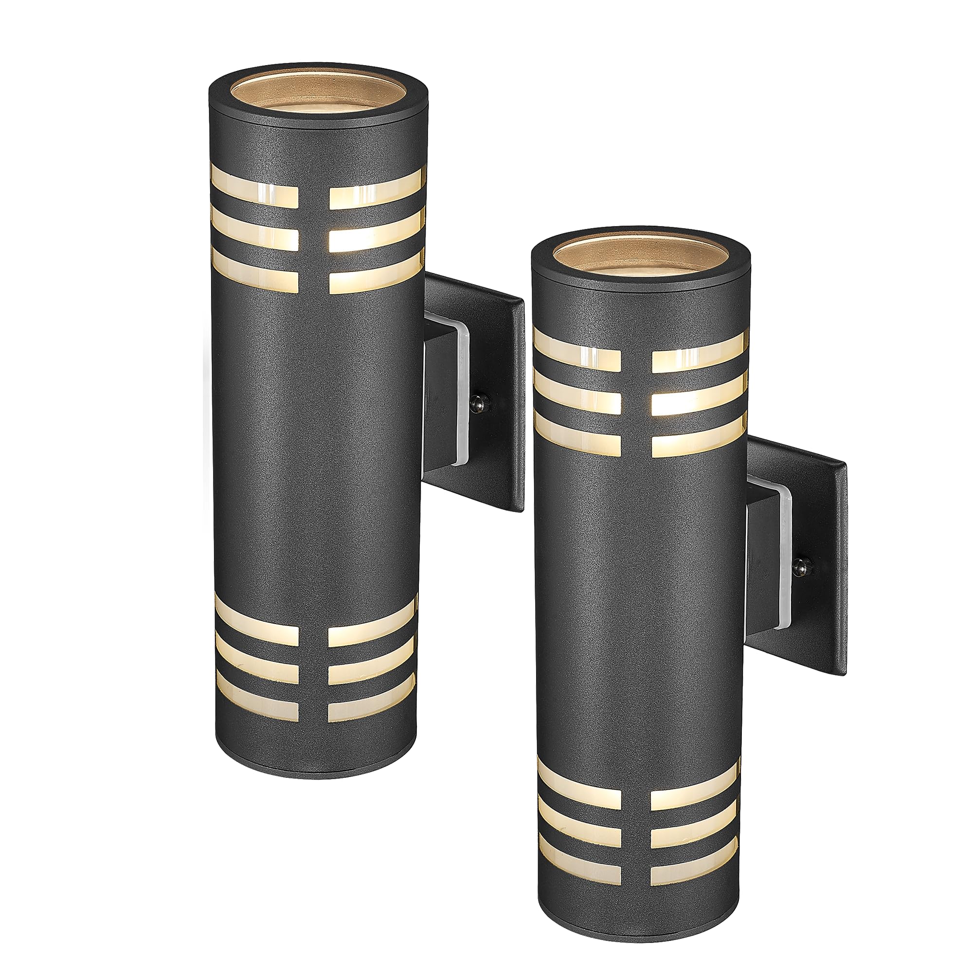 TENGXIN Outdoor Wall Light, Up and Down Cylinder, Stainless Steel, Black Finish, 2 Pack, E27, Model TXWLSS0012B-2, UL Listed
