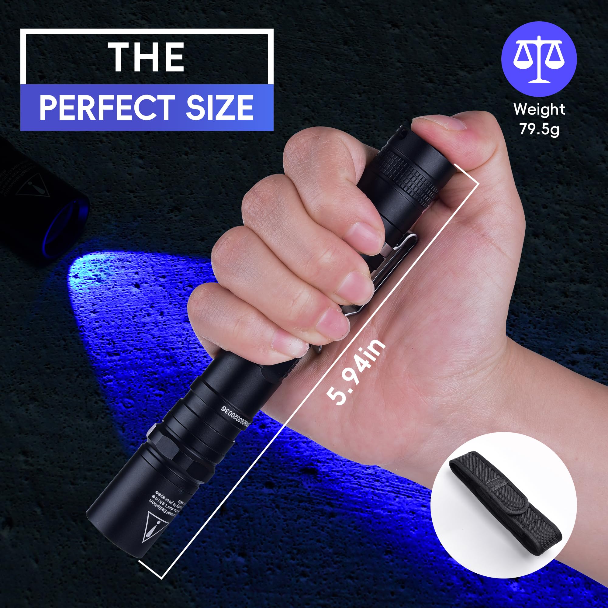 TactEagle UV Flashlight - 365nm Black Light for Pet Urine & Counterfeit Detection, AA Powered, Model UVA-T2, Color UVA-T2