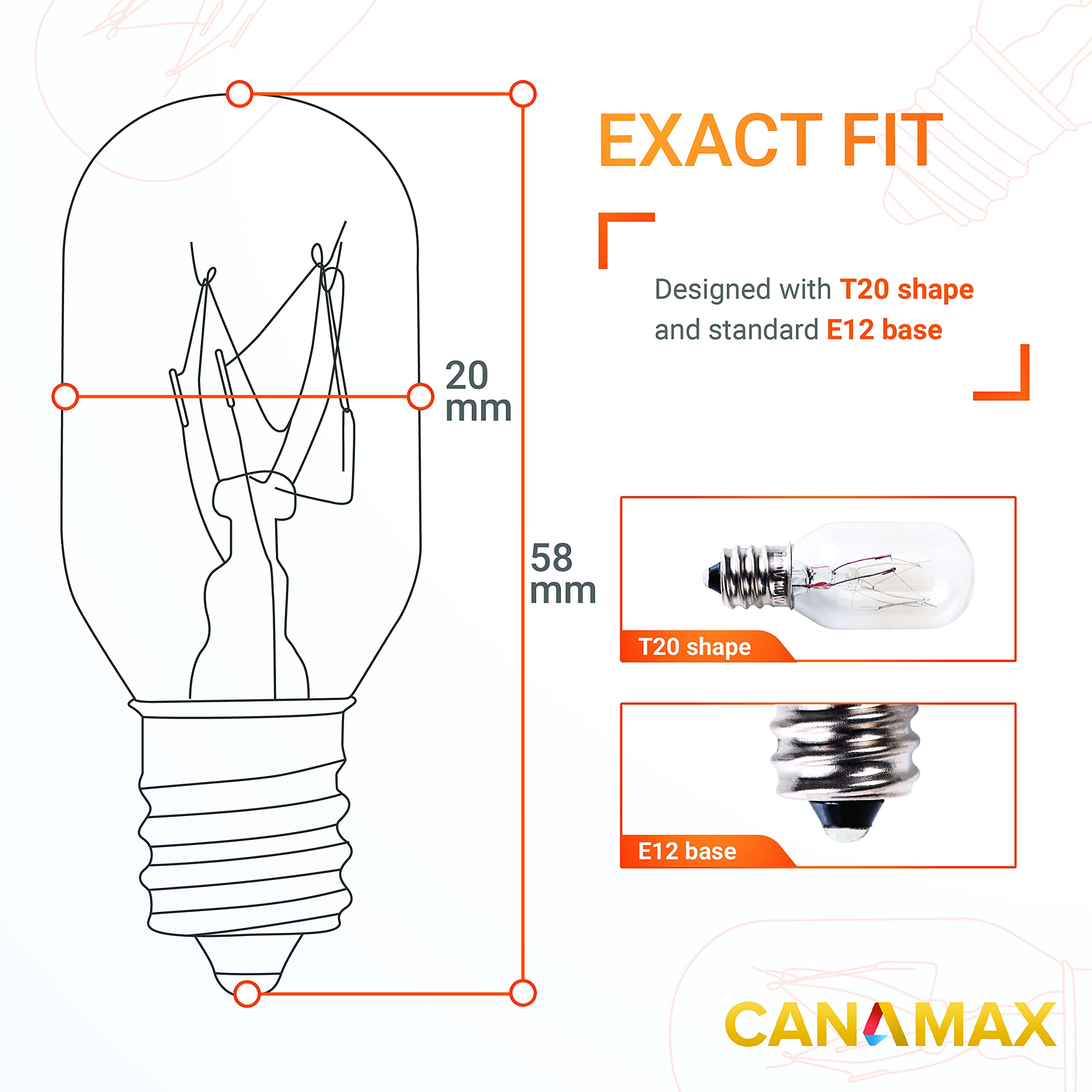 Canamax T20 E12 Salt Lamp Bulb 120V 15W - Warm White Light 2700K 80Lm, E12 Candelabra Base - Compatible With Himalayan Salt Rock