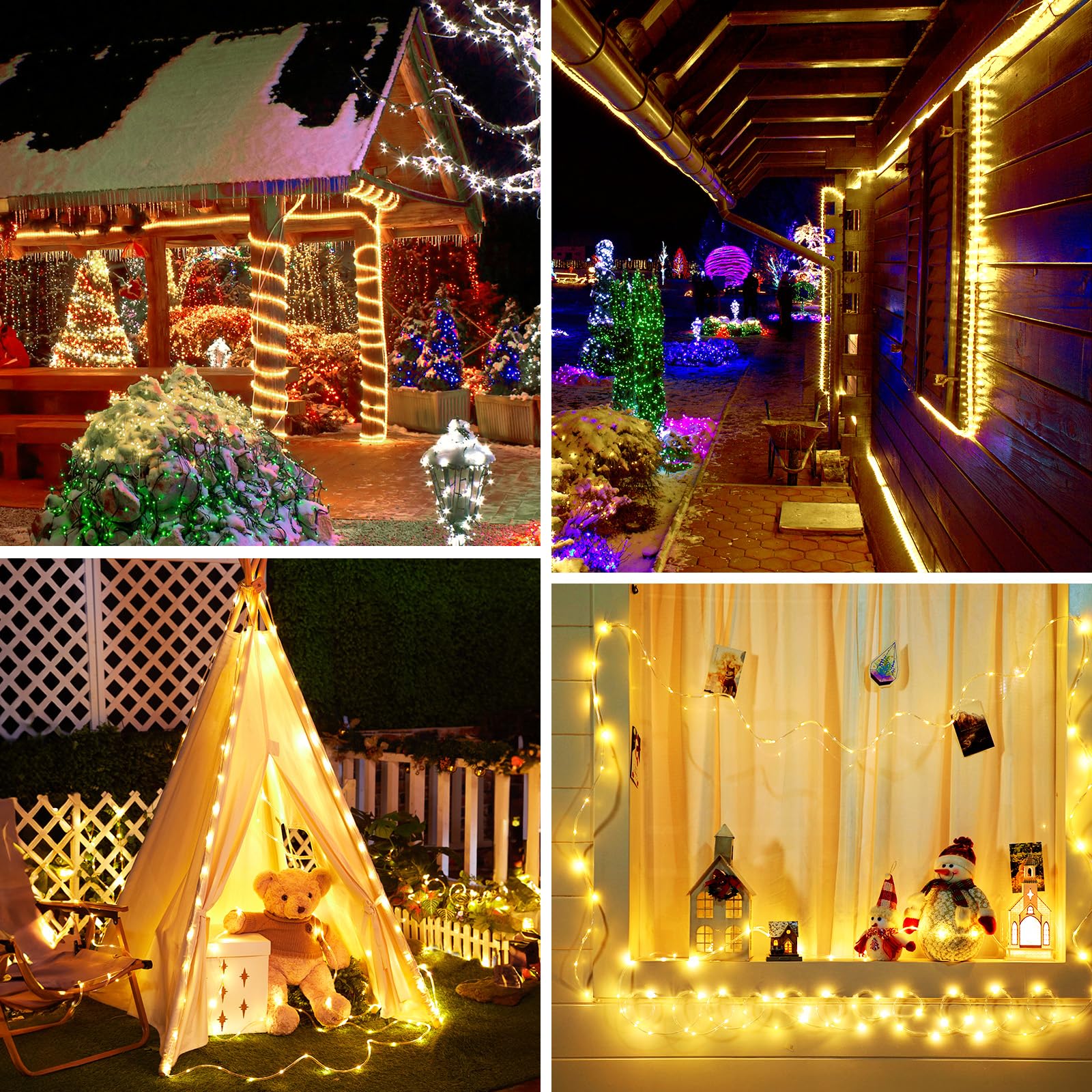 Minetom 2 Pack Battery Operated Christmas Lights Outdoor, Total 66Ft 200 Led Outdoor Rope Lights Battery Operated, Fairy Lights With Timer 8 Mode, String Lights For Outdoor Bedroom Indoor, Warm White