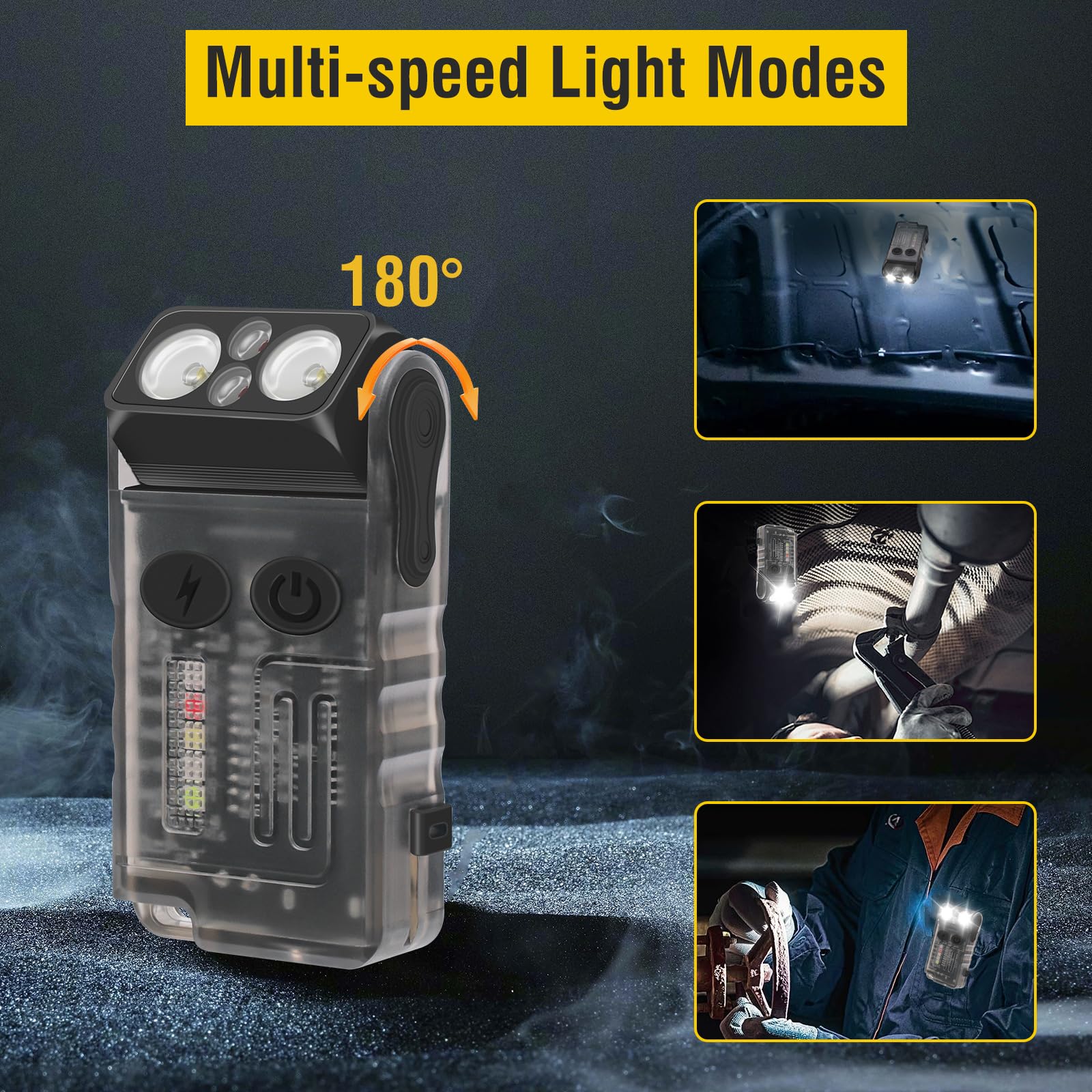 BORUIT V20 Mini Keychain Flashlight 1000LM, 365nm UV, Red/Blue/Green Light, 180° Swivels, Rechargeable, Black
