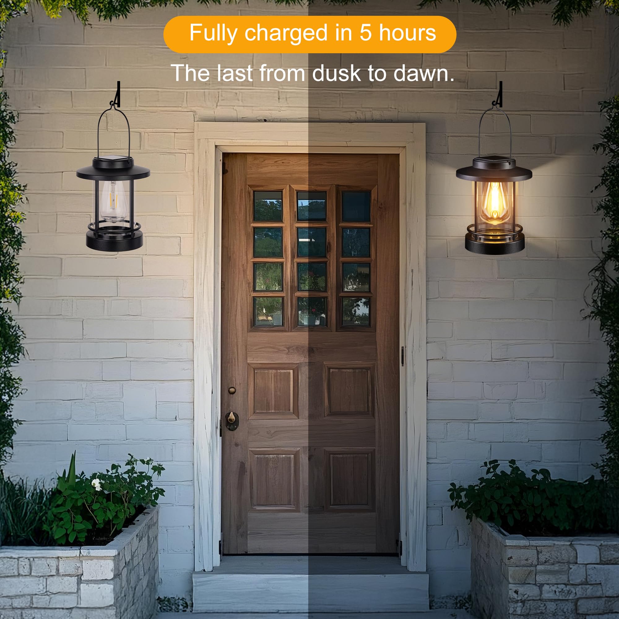 Pearlstar Hanging Solar Lanterns – Waterproof Outdoor Lights, 2 Pack, Black, Model LX1747 for Patio, Porch, Yard, Balcony
