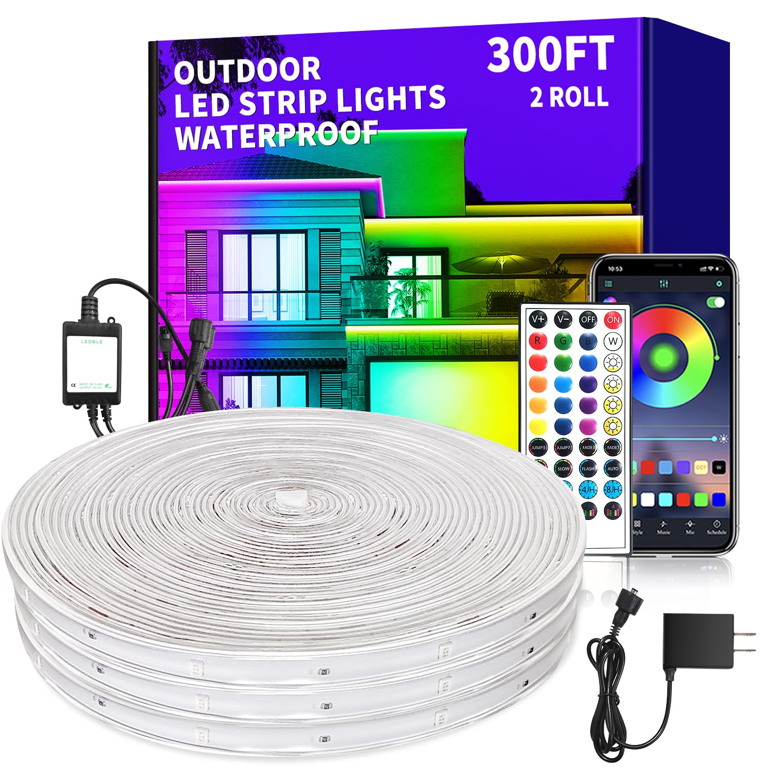 vimeepro 300Ft Outdoor Waterproof LED Strip Light,Music Sync RGB IP68 Led Lights with App/Remote Control,Color Changing Waterpro